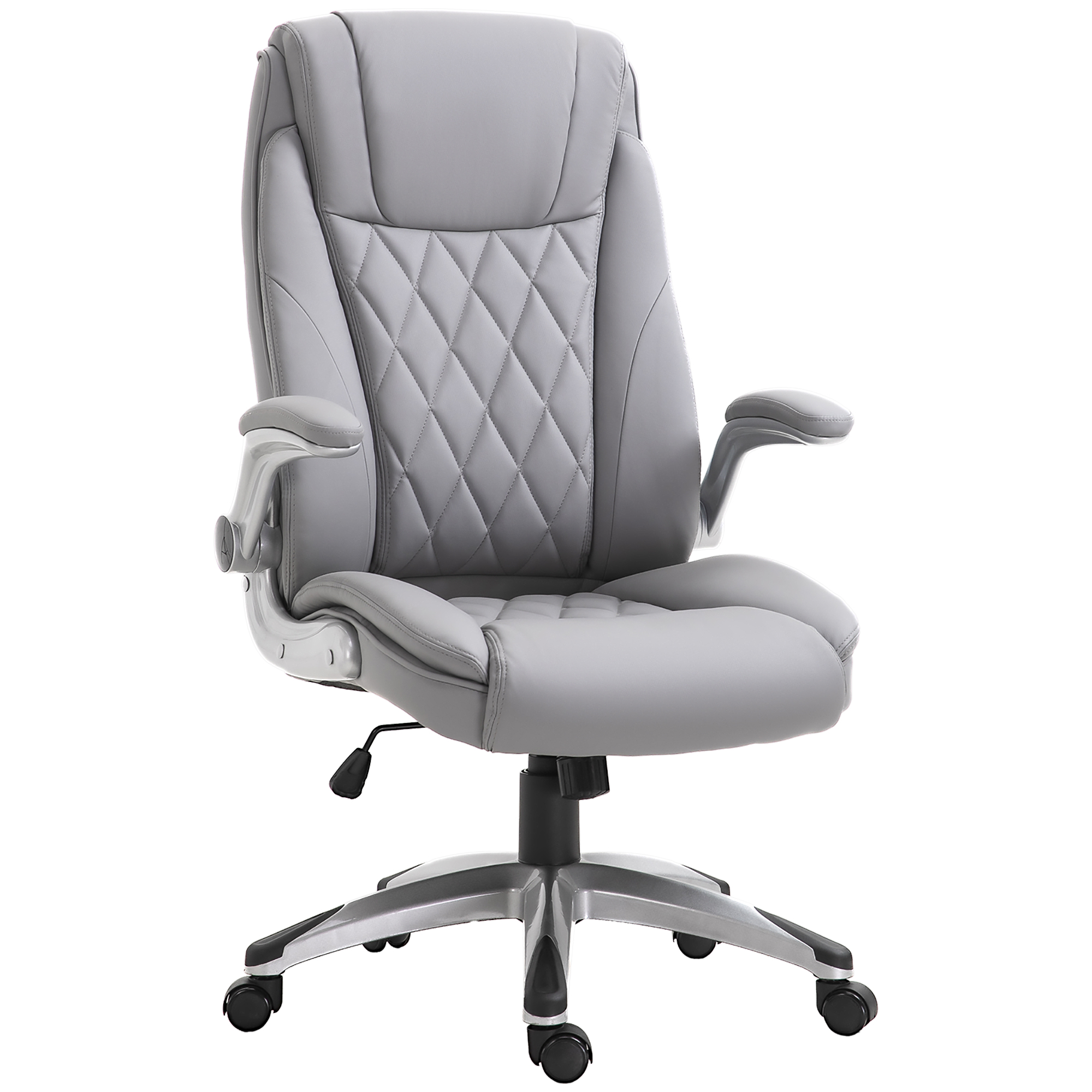Vinsetto High Back Executive Office Chair Home Swivel PU Leather Ergonomic Chair, with Flip-up Arm, Wheels, Adjustable Height, Grey - Life Essentials