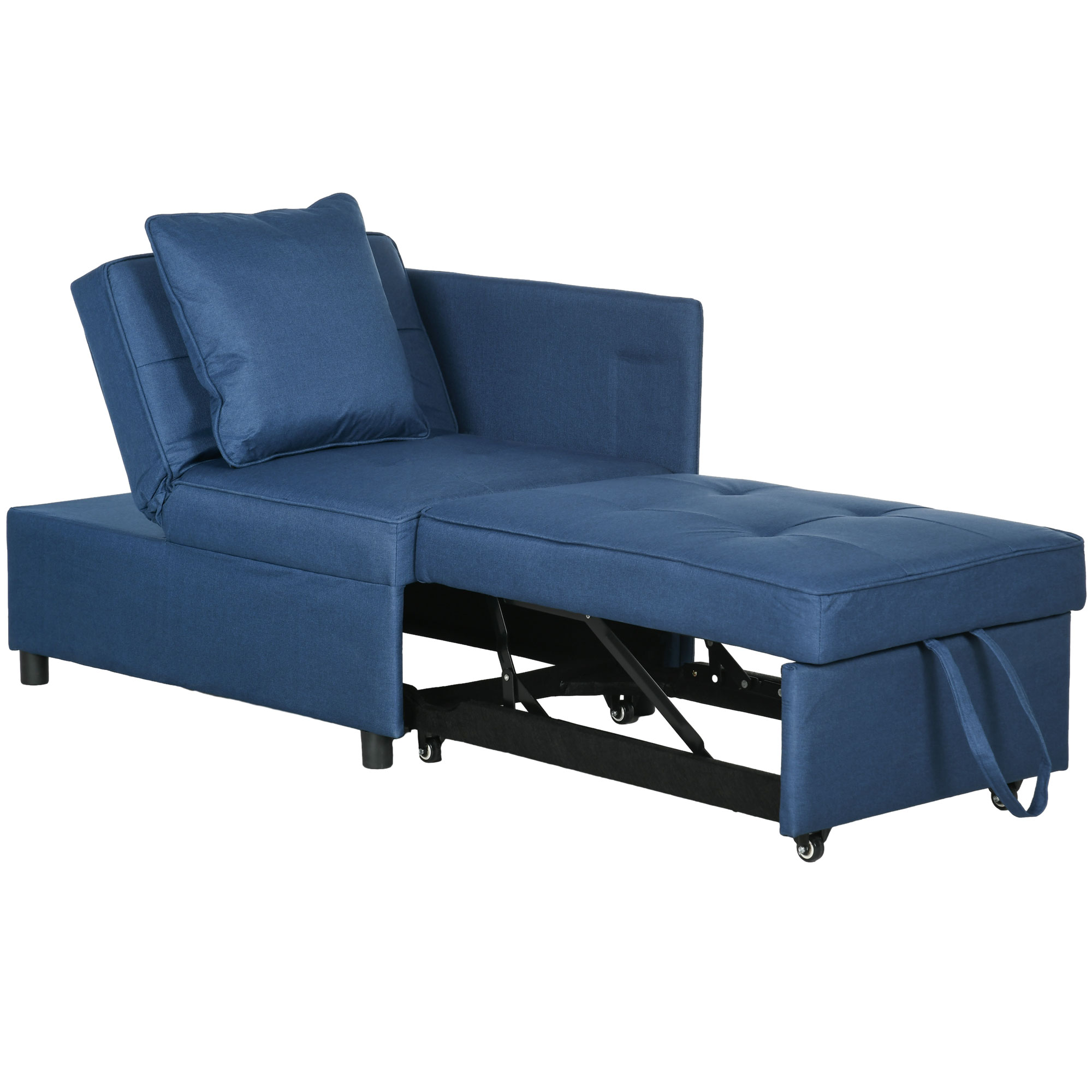 Convertible Chair Bed w/ Seat Thickness, 3-in-1 Multi-Functional Sleeper, Recliner Loveseat w/ 5-level Adjustable Backrest, Pillows, Blue - Life 