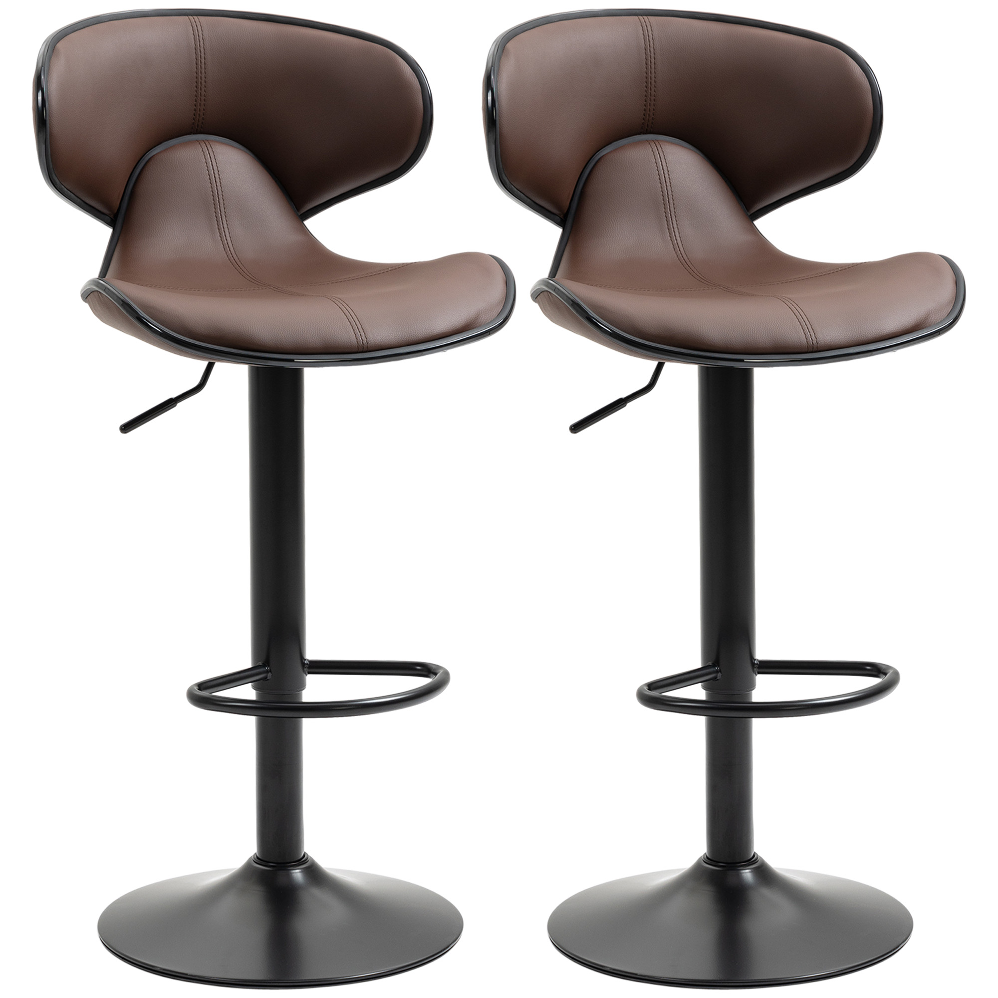 Adjustable Swivel Bar Stools Set of 2, Barstools with Footrest and Backrest, Steel Frame Gas Lift, for Kitchen Counter Dining Room, Brown - Life 