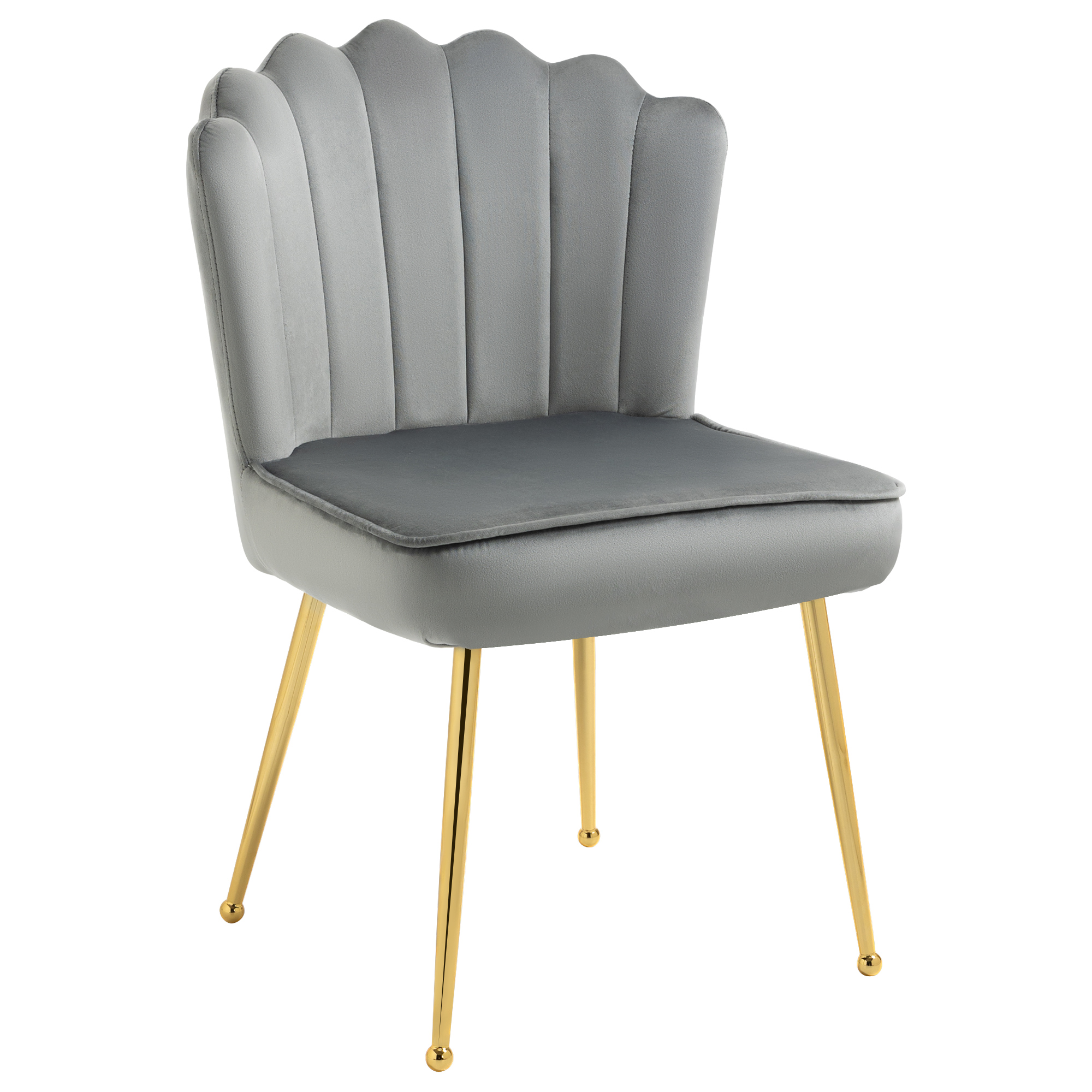 Velvet-Feel Shell Luxe Accent Chair, Glam Vanity Chair Makeup Seat, Home Bedroom Lounge with Metal Legs Comfort Padding, Grey - Life Essentials