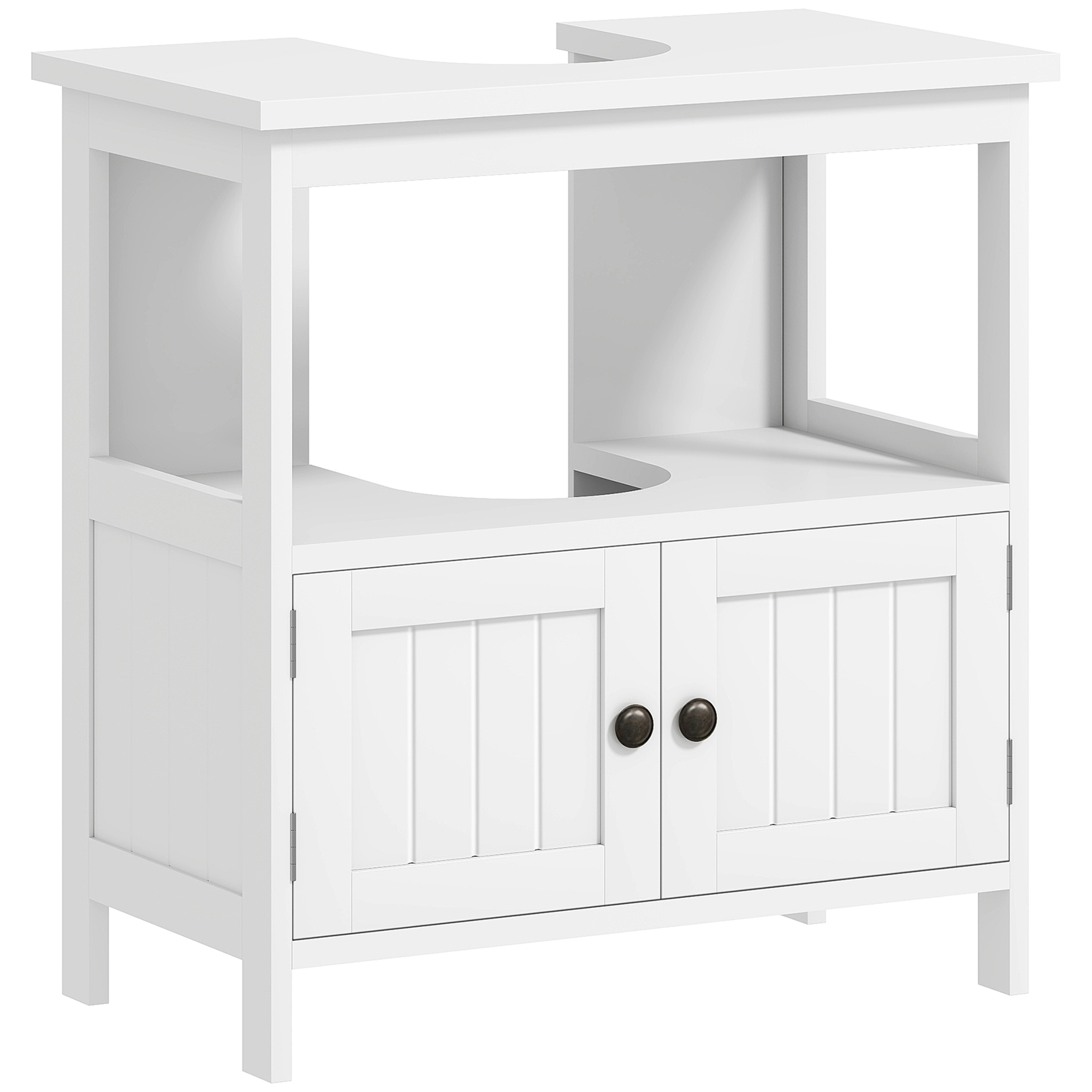 Pedestal Under Sink Cabinet with Double Doors, Modern Bathroom Vanity Storage Unit with Shelves, White - Life Essentials