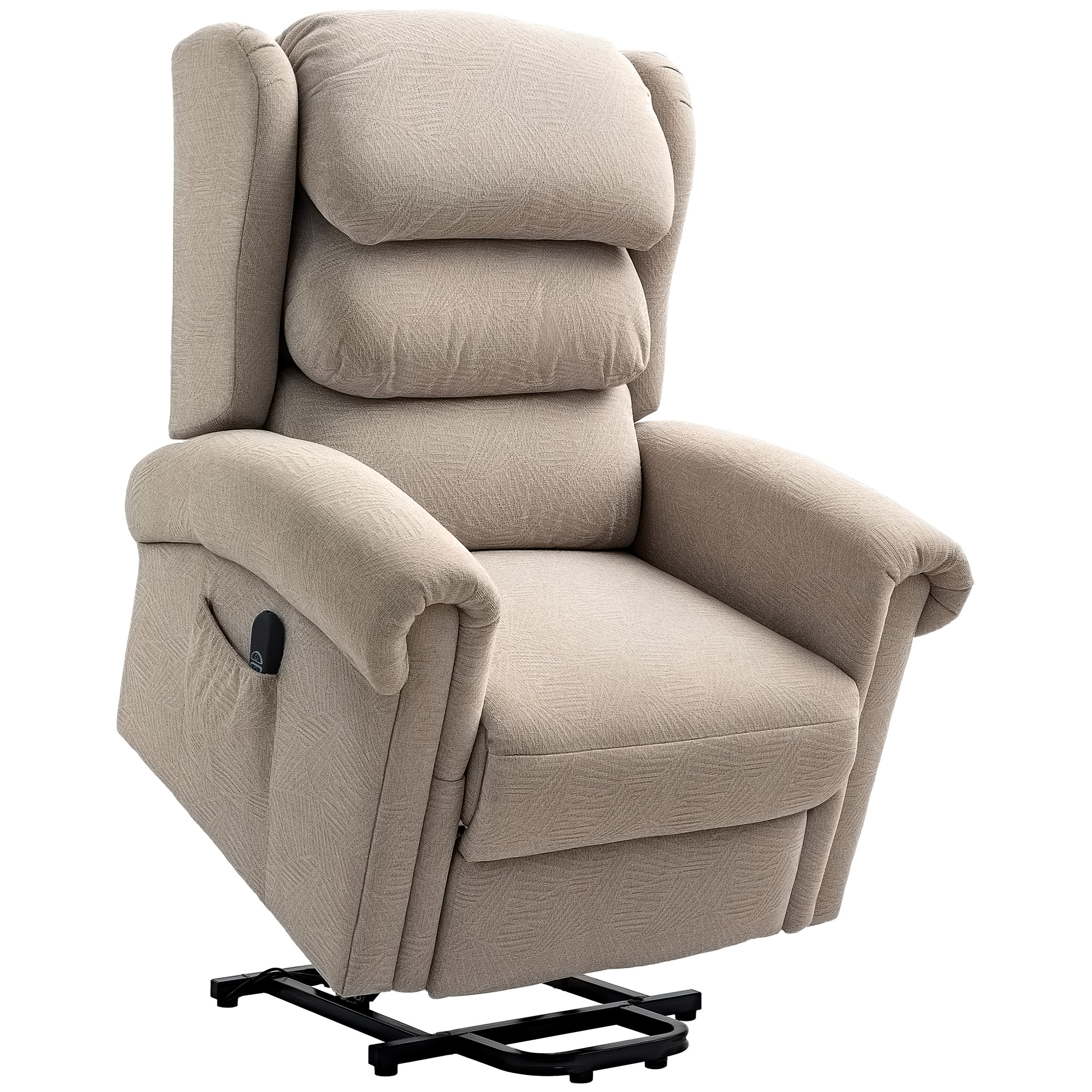 HERON Power Lift Recliner Chair for Elderly, Velvet Electric Riser and Recliner Armchair for Living Room with Remote Control, Khaki - Life Essentials