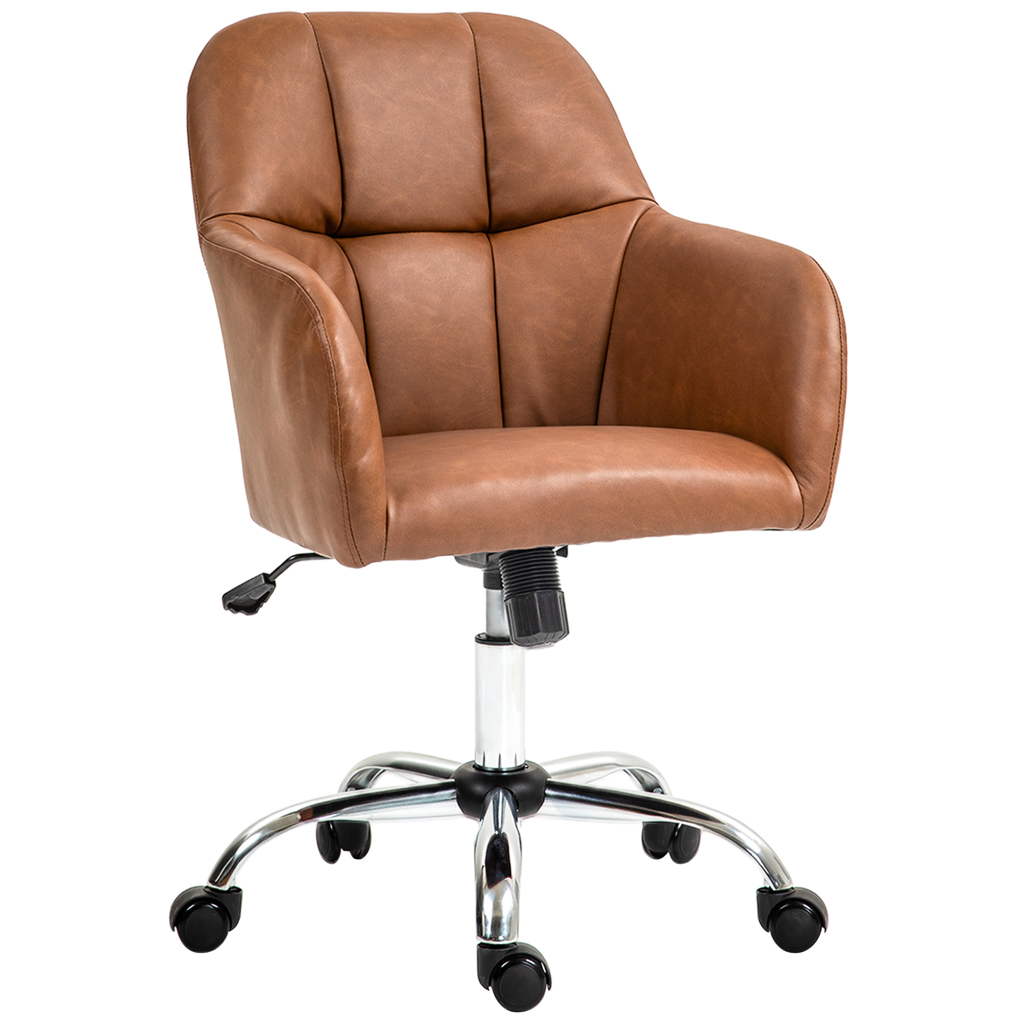 Office Chair - Faux Leather Tub Desk Chair Brown 56cm - Life Essentials