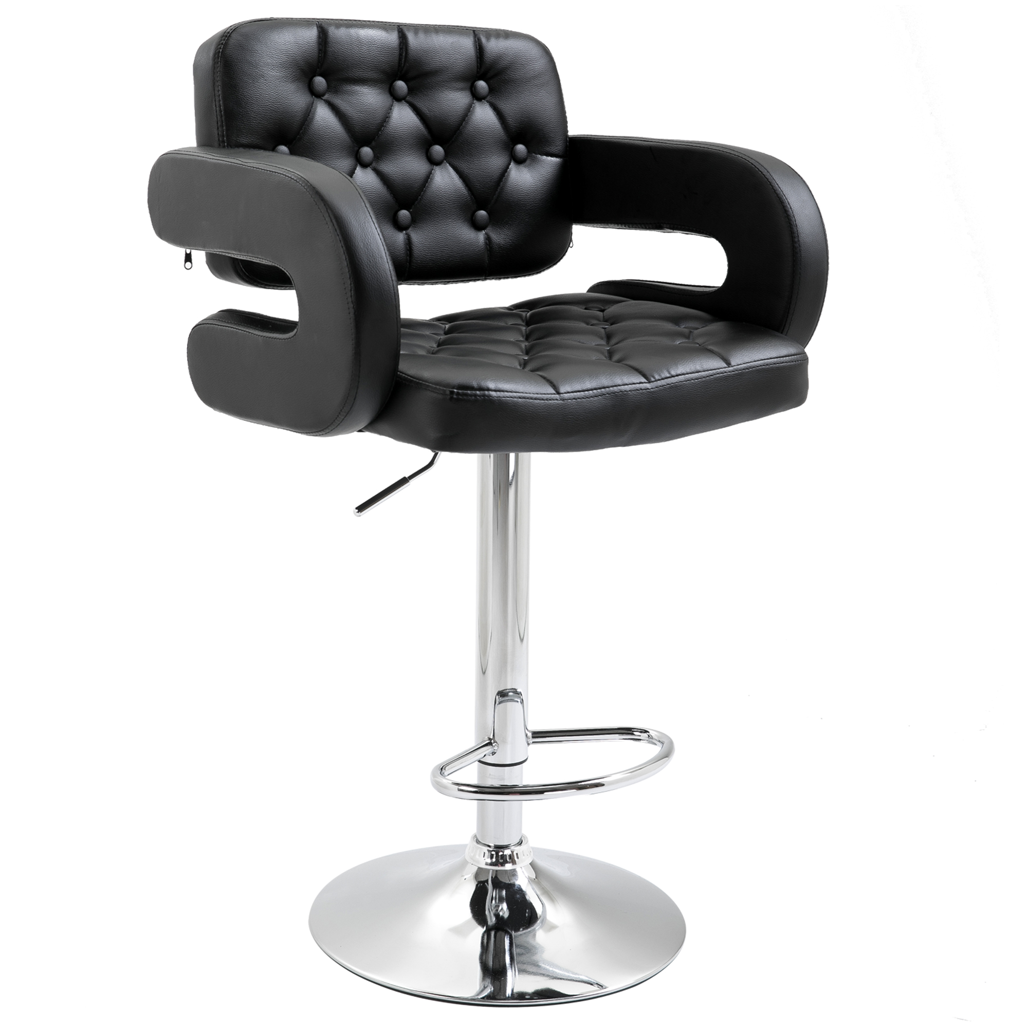 PU Leather Upholstered Swivel Bar Stool, Height Adjustable Barstool with Back, Armrest, Footrest for Kitchen - Life Essentials