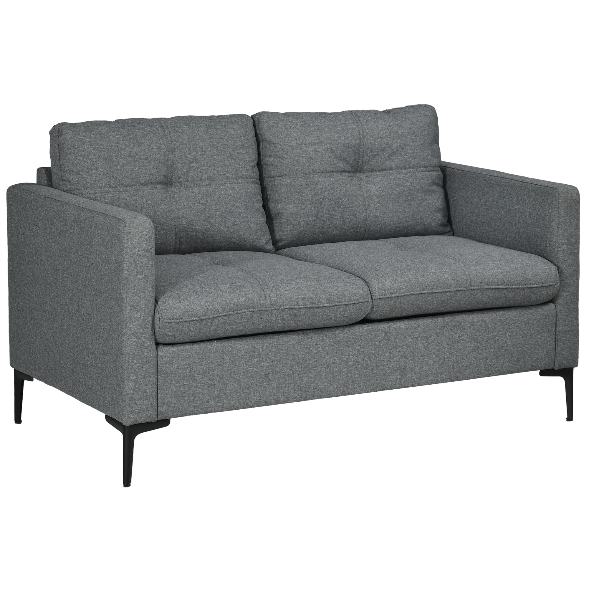 133cm Loveseat Sofa, Modern Fabric Couch with Steel Legs, Upholstered 2 Seater Sofa for Living Room, Bedroom, Dark Grey - Life Essentials