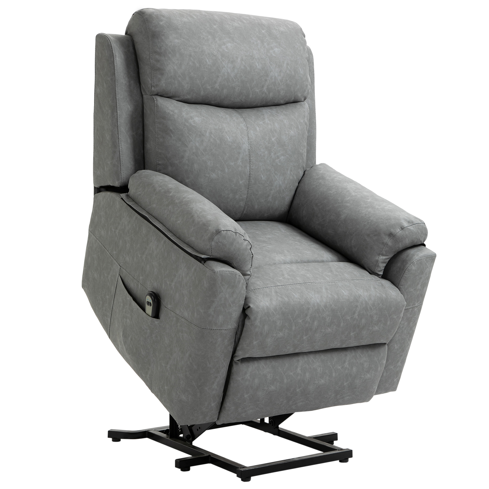 Power Lift Chair Electric Riser Recliner for Elderly, Faux Leather Sofa Lounge Armchair with Remote Control and Side Pocket, Grey - Life Essentials