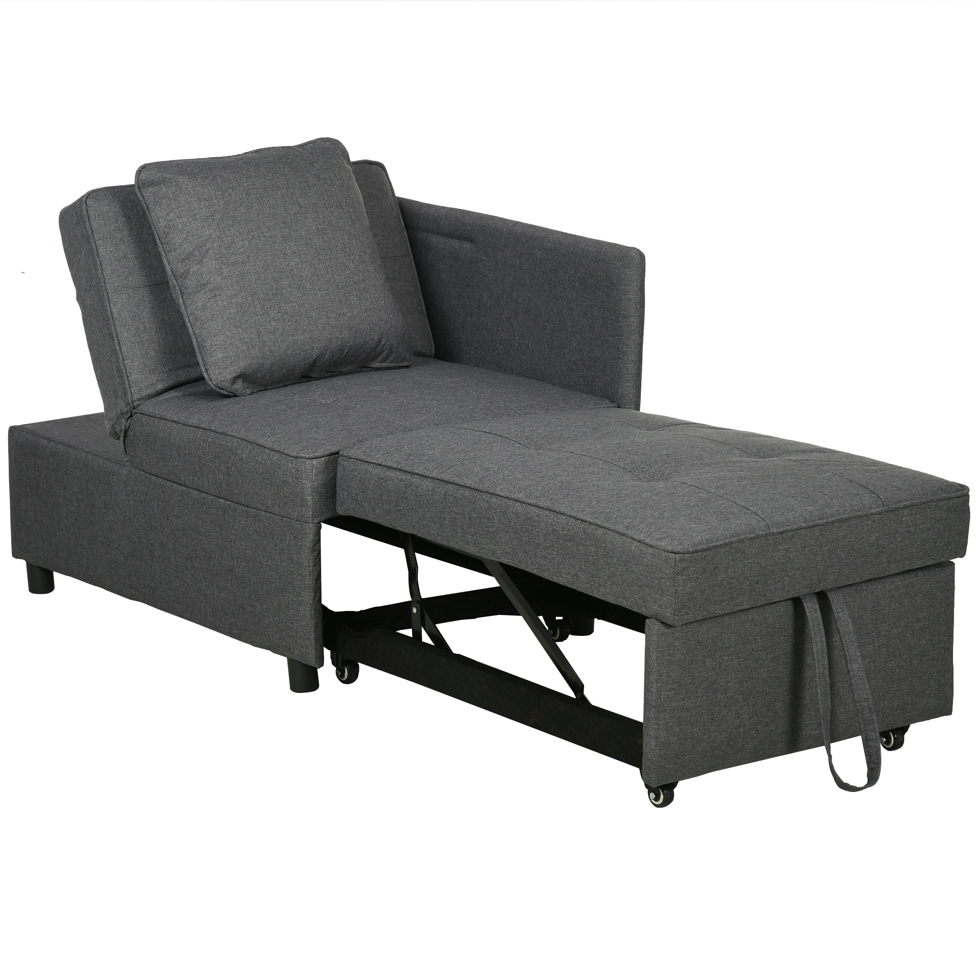 Convertible Chair Bed with Adjustable Backrest and Pillows - Grey - Life Essentials