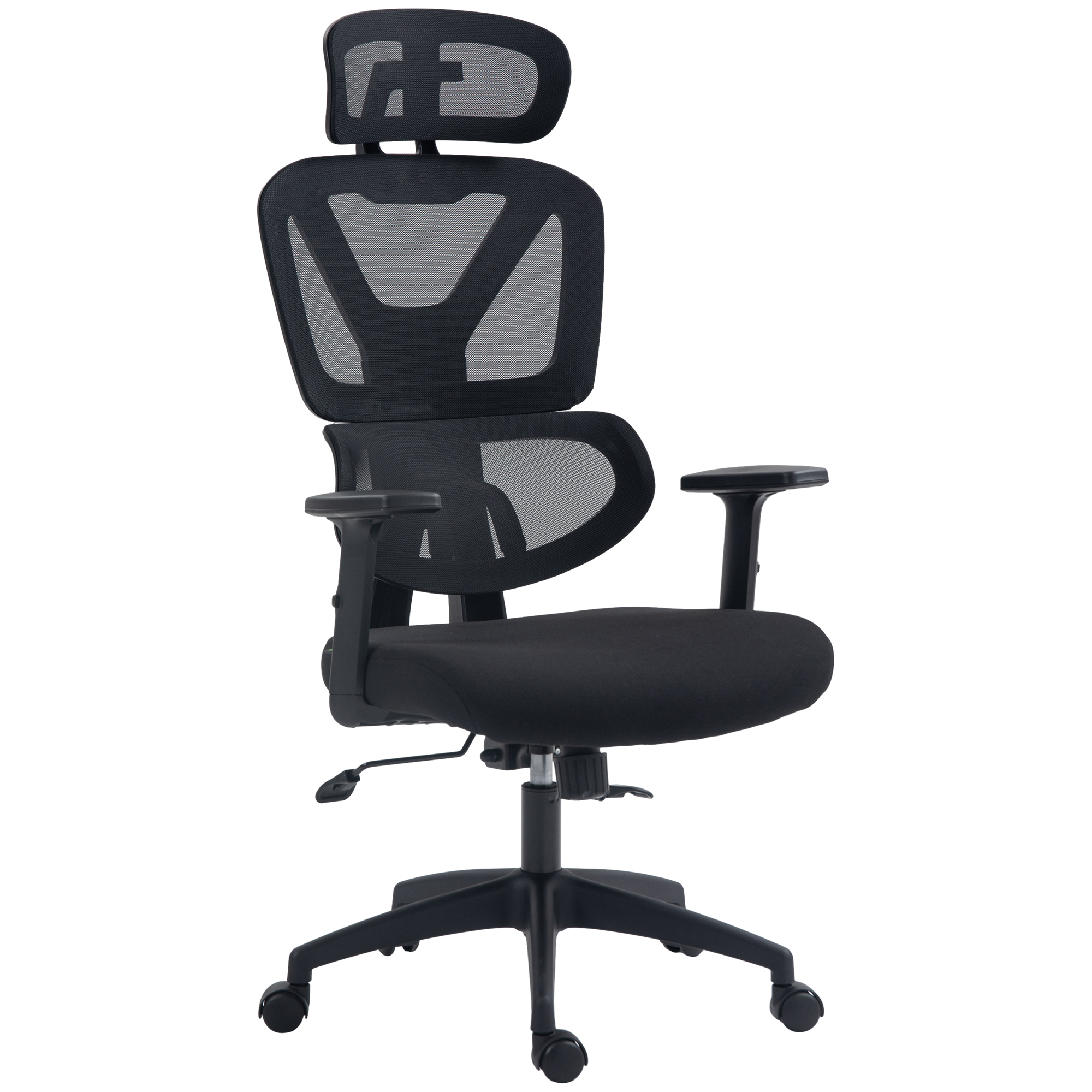 Vinsetto Mesh Office Chair, Height Adjustable Desk Chair with Lumbar Support, Swivel Wheels and Adjustable Headrest, Black - Life Essentials