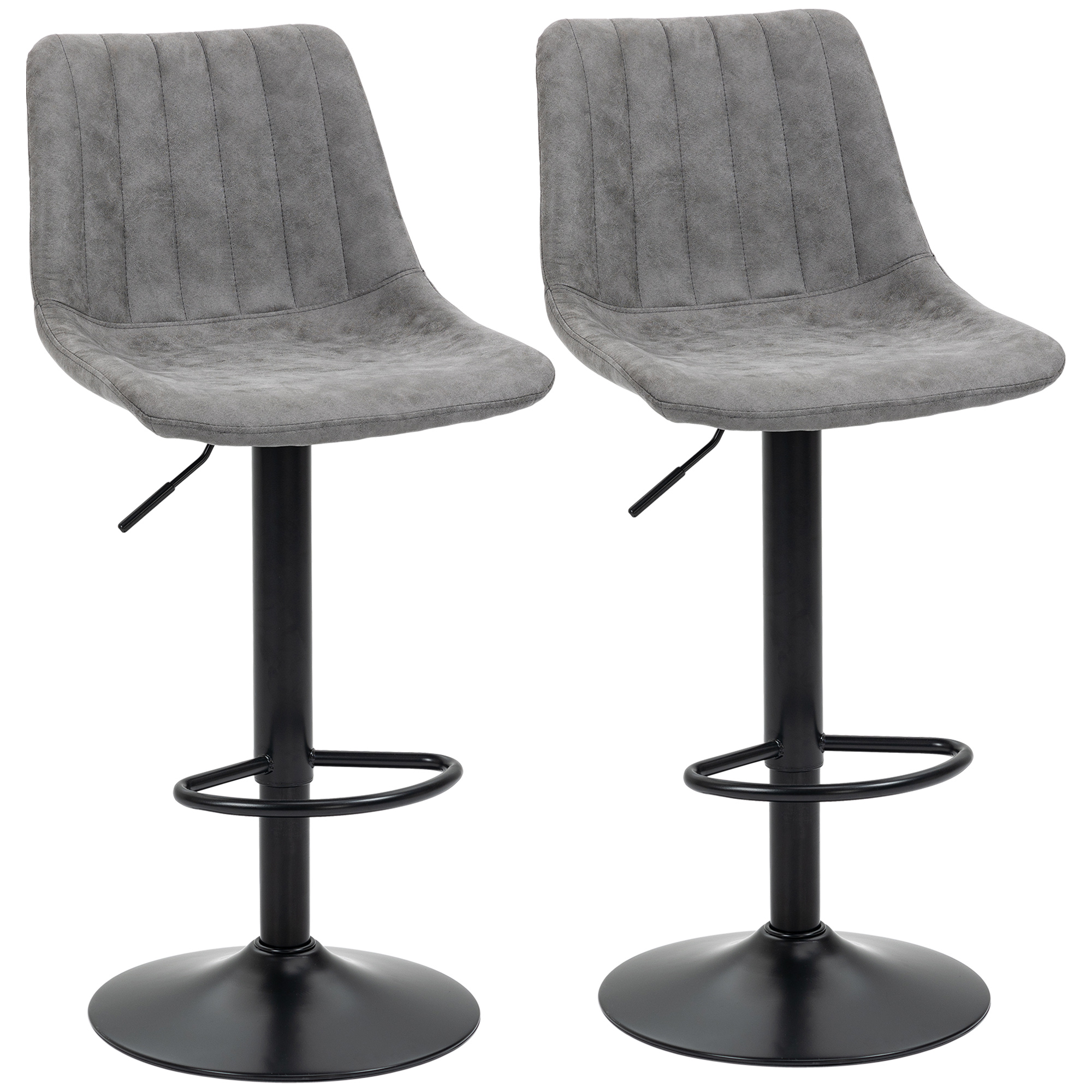 Adjustable Bar Stools Set of 2 Counter Height Barstools Dining Chairs 360° Swivel with Footrest for Home Pub, Grey - Life Essentials