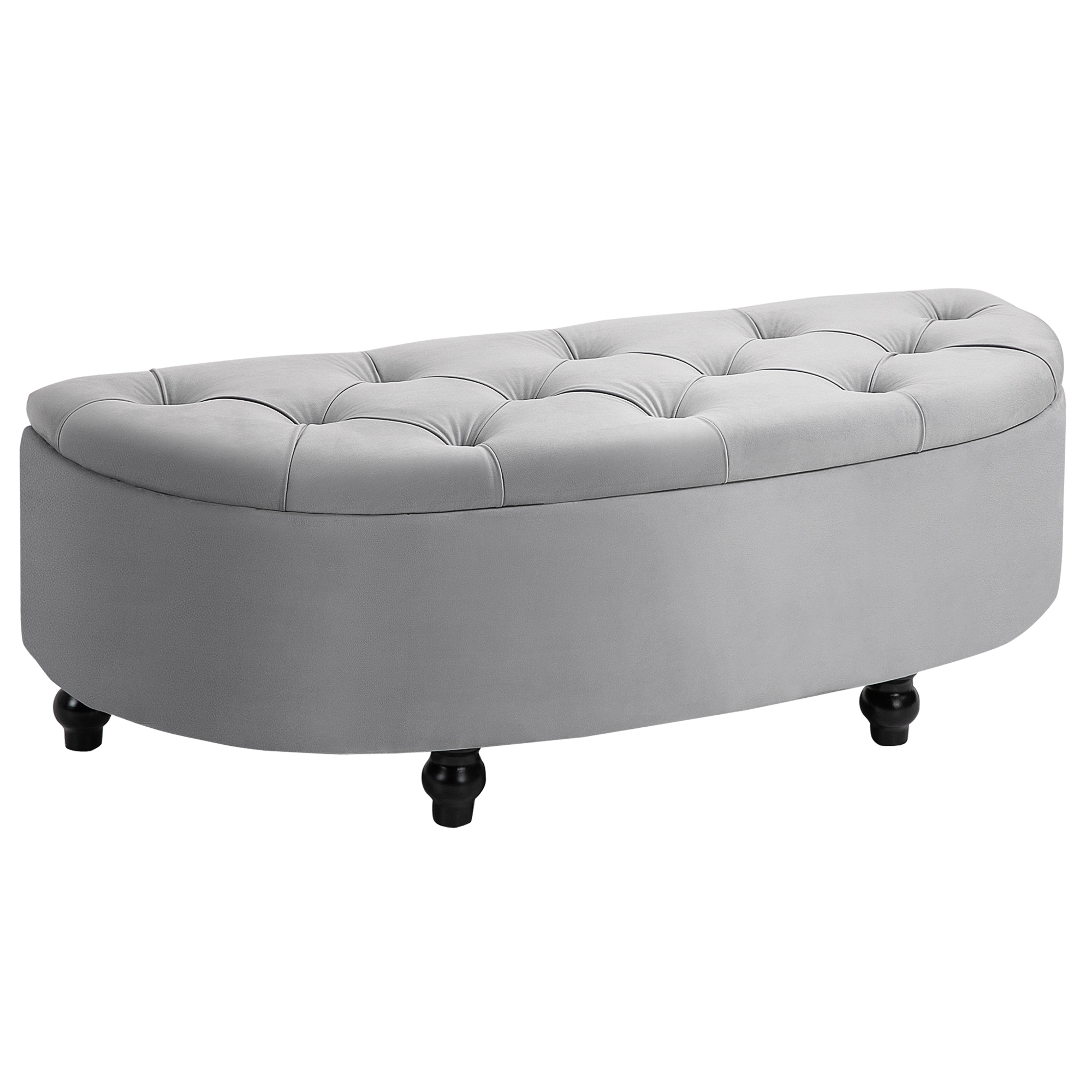 Semi-Circle Storage Ottoman Bench Tufted Upholstered Accent Seat Footrest Stool with Rubberwood Legs for Entryway & Bedroom, Grey - Life Essentials