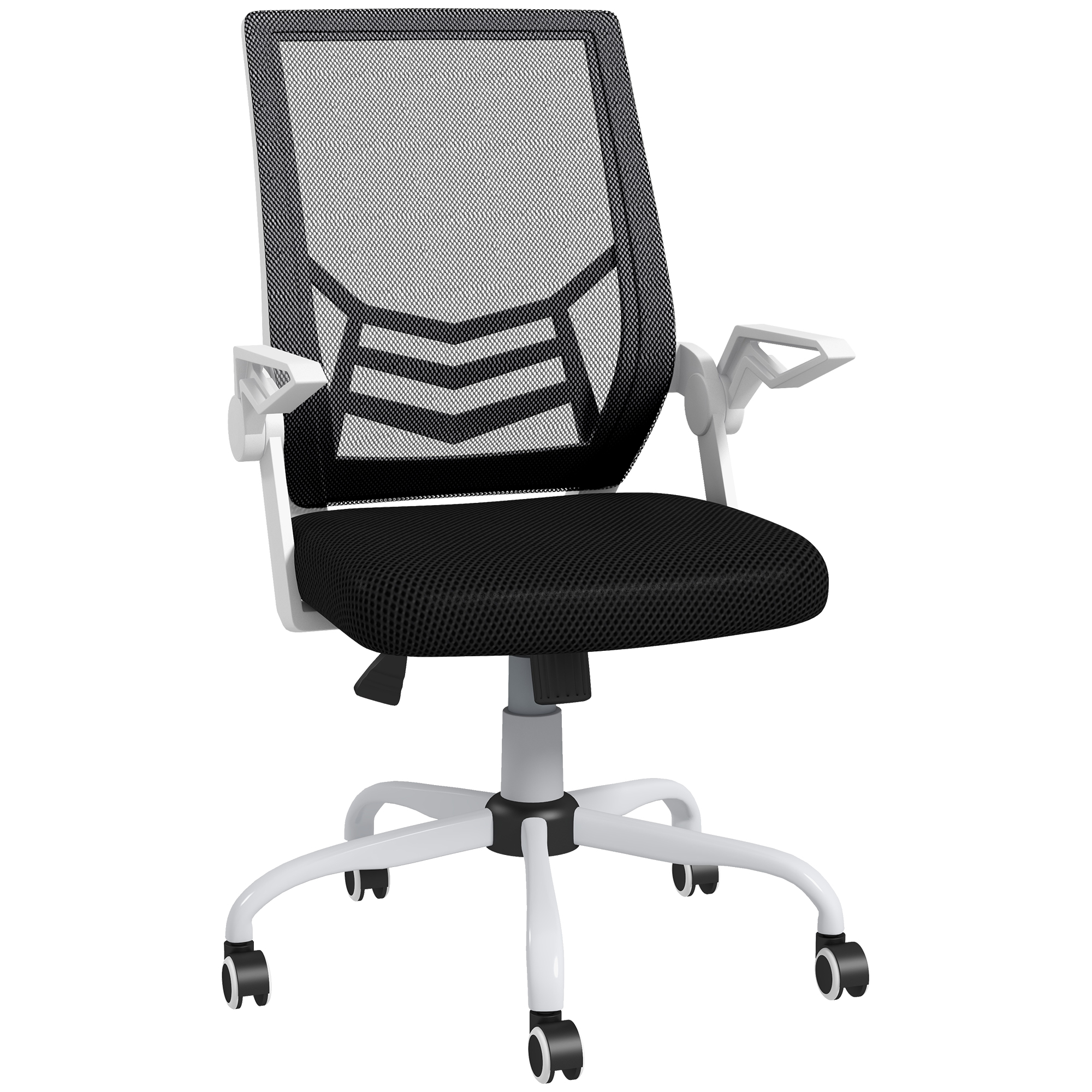 Vinsetto Mesh Office Chair, Computer Desk Chair with Flip-up Armrests, Lumbar Back Support and Swivel Wheels, Black - Life Essentials