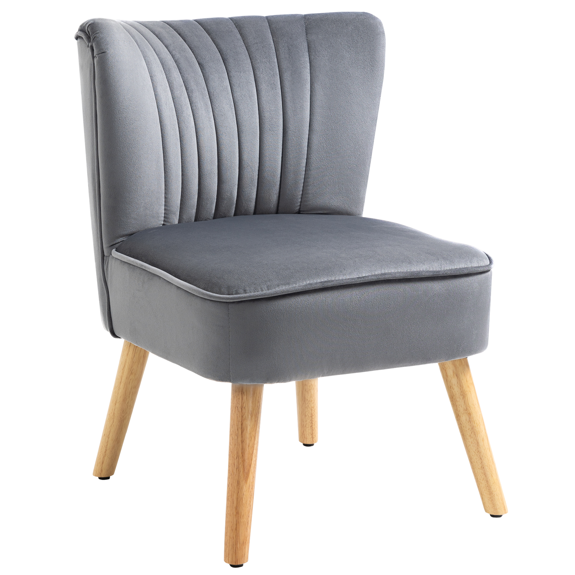Modern Accent Chair, Fabric Living Room Chair with Rubber Wood Legs and Thick Padding, Grey - Life Essentials