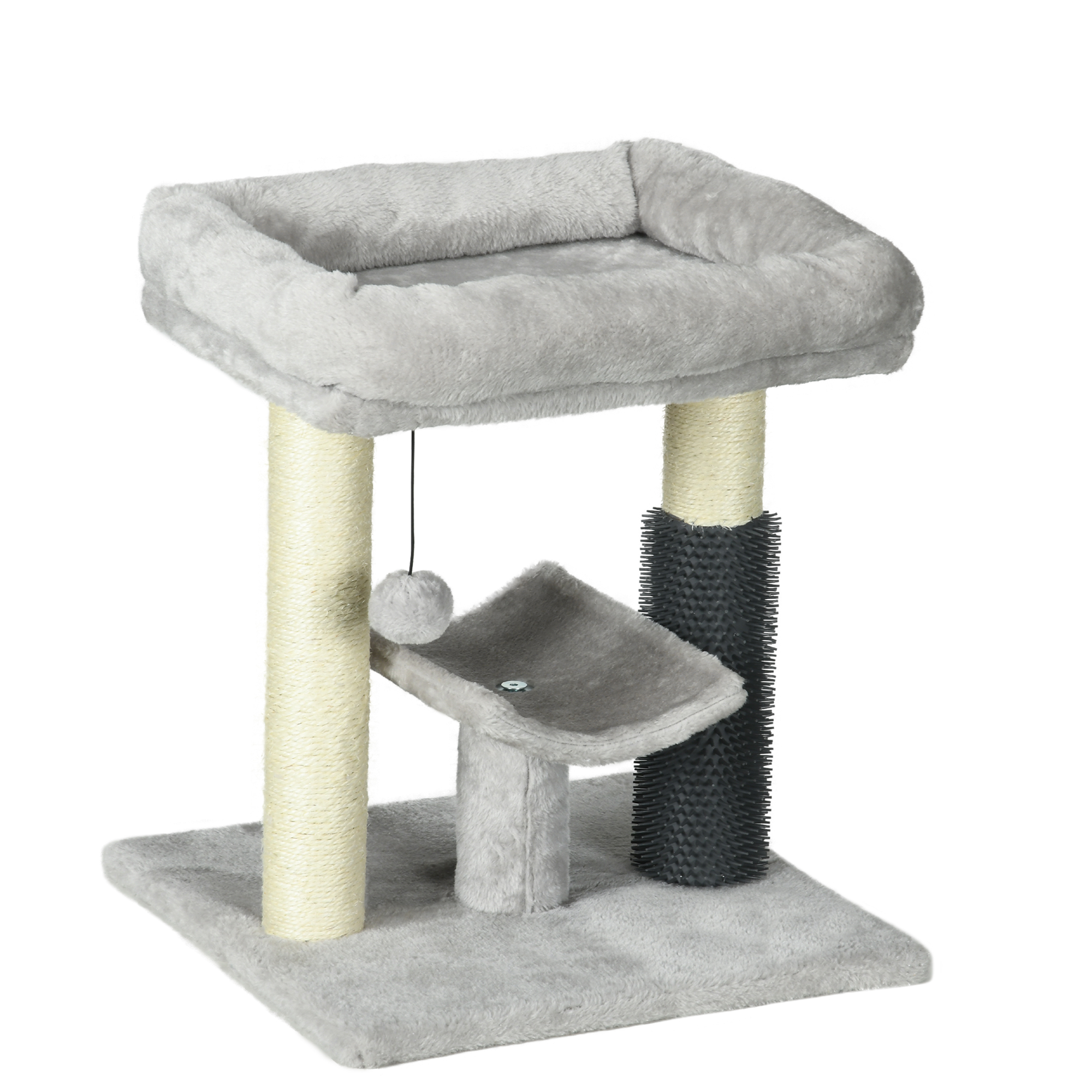 48cm Cat Tree, Cat Tower with Cat Self Groomer Cat Scratching Post with Hanging Ball, Self Groomer and Perches, Grey - Life Essentials