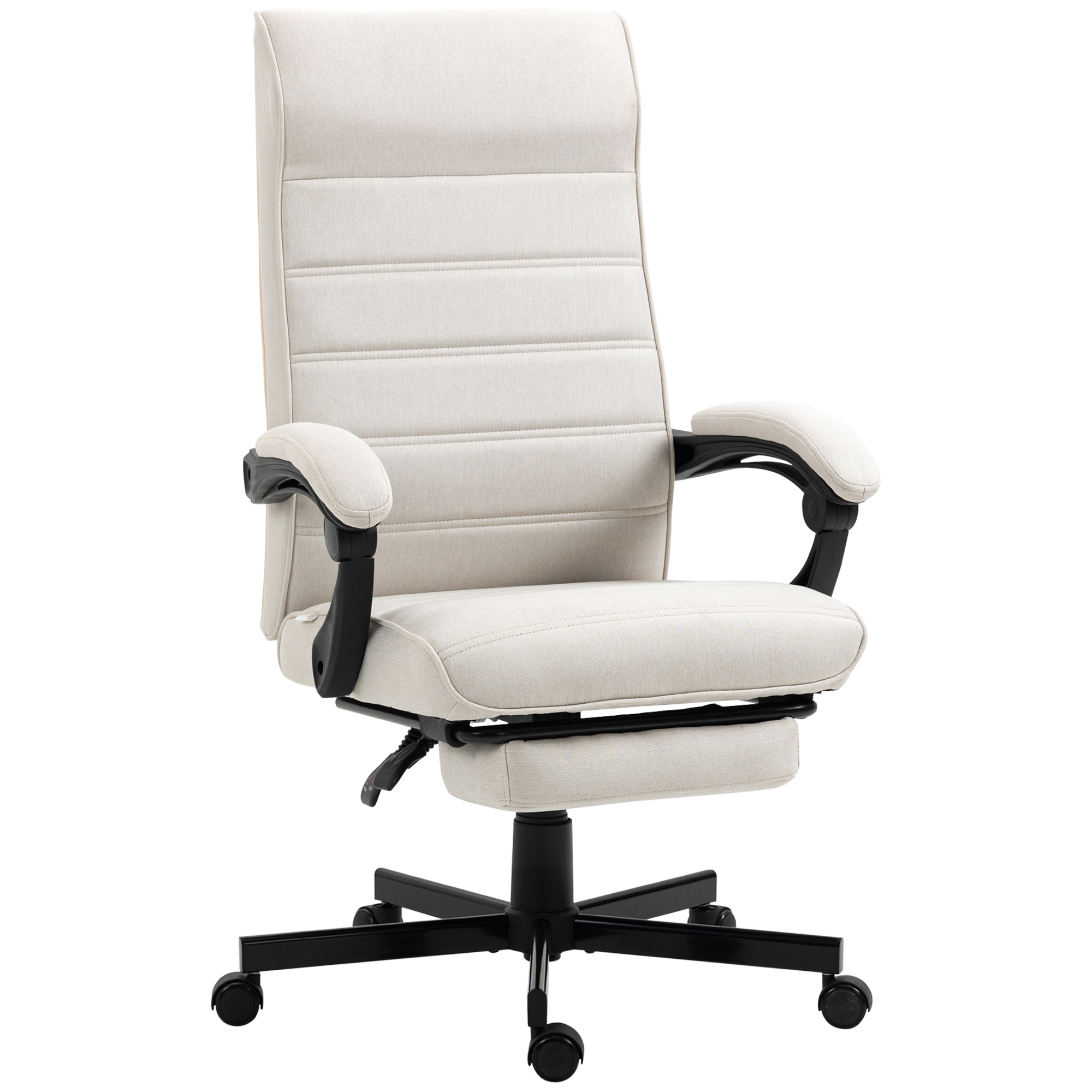 High-Back Home Office Chair, Linen Swivel Reclining Chair with Adjustable Height, Footrest and Padded Armrest for Living Room Cream White - Life 