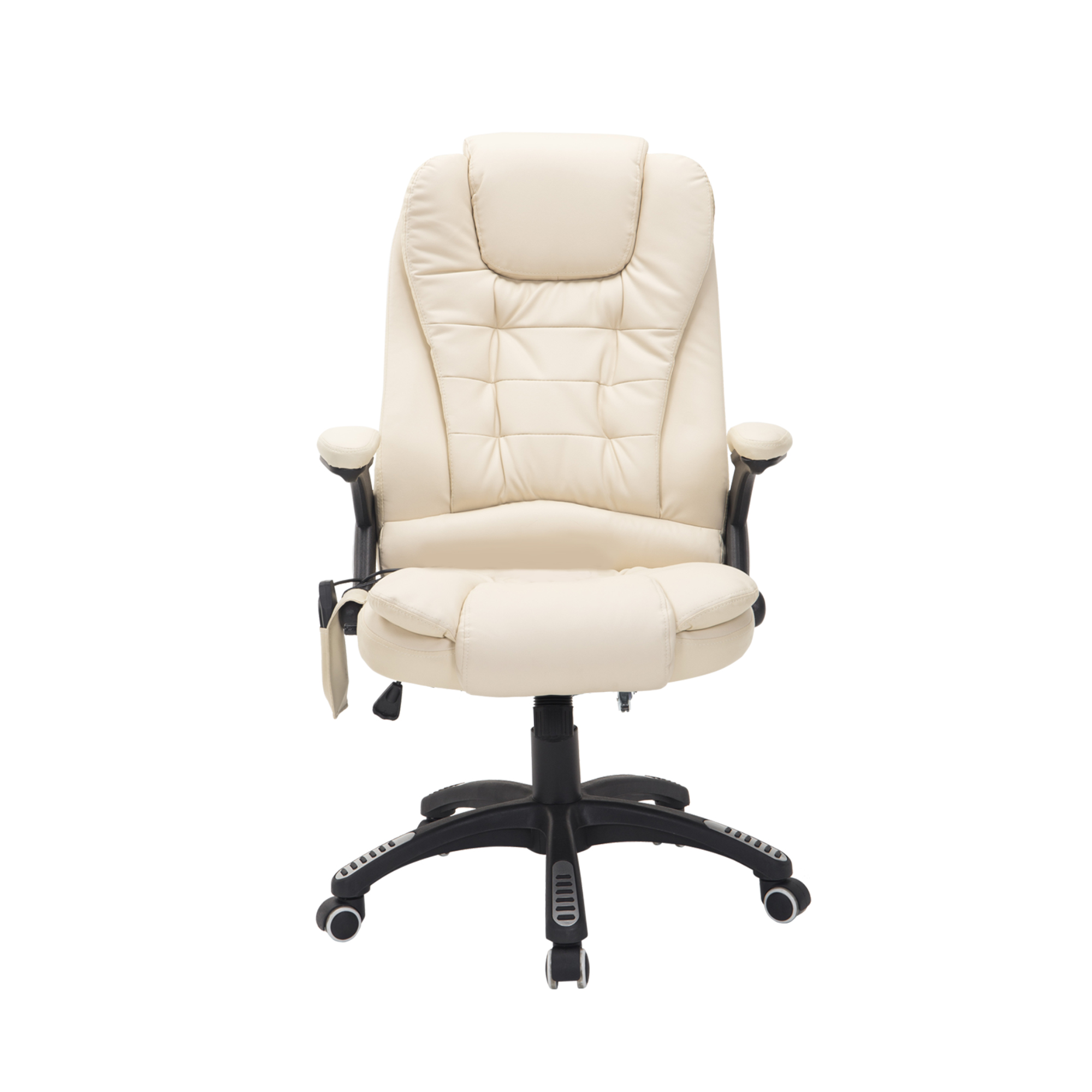 Executive Office Chair with Massage and Heat, High Back PU Leather Massage Office Chair With Tilt and Reclining Function, Beige - Life Essentials