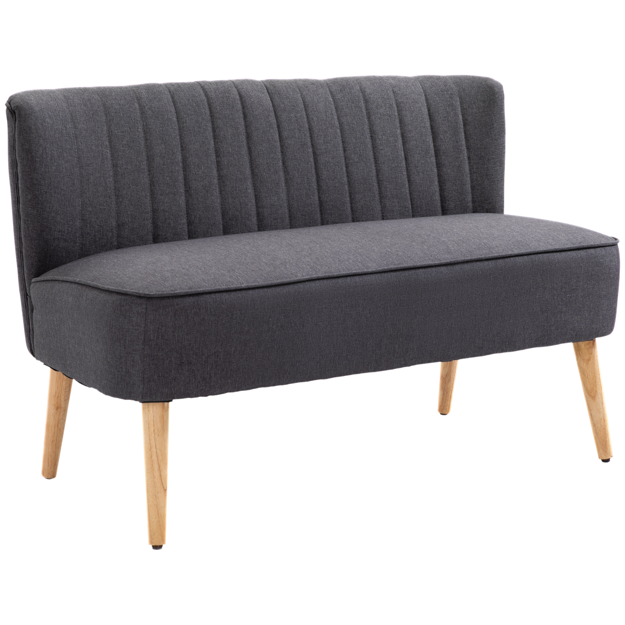 Modern Double Seat Sofa Loveseat Couch 2 Seater Compact Sofa Padded Linen Wood Leg Dark Grey - Life Essentials