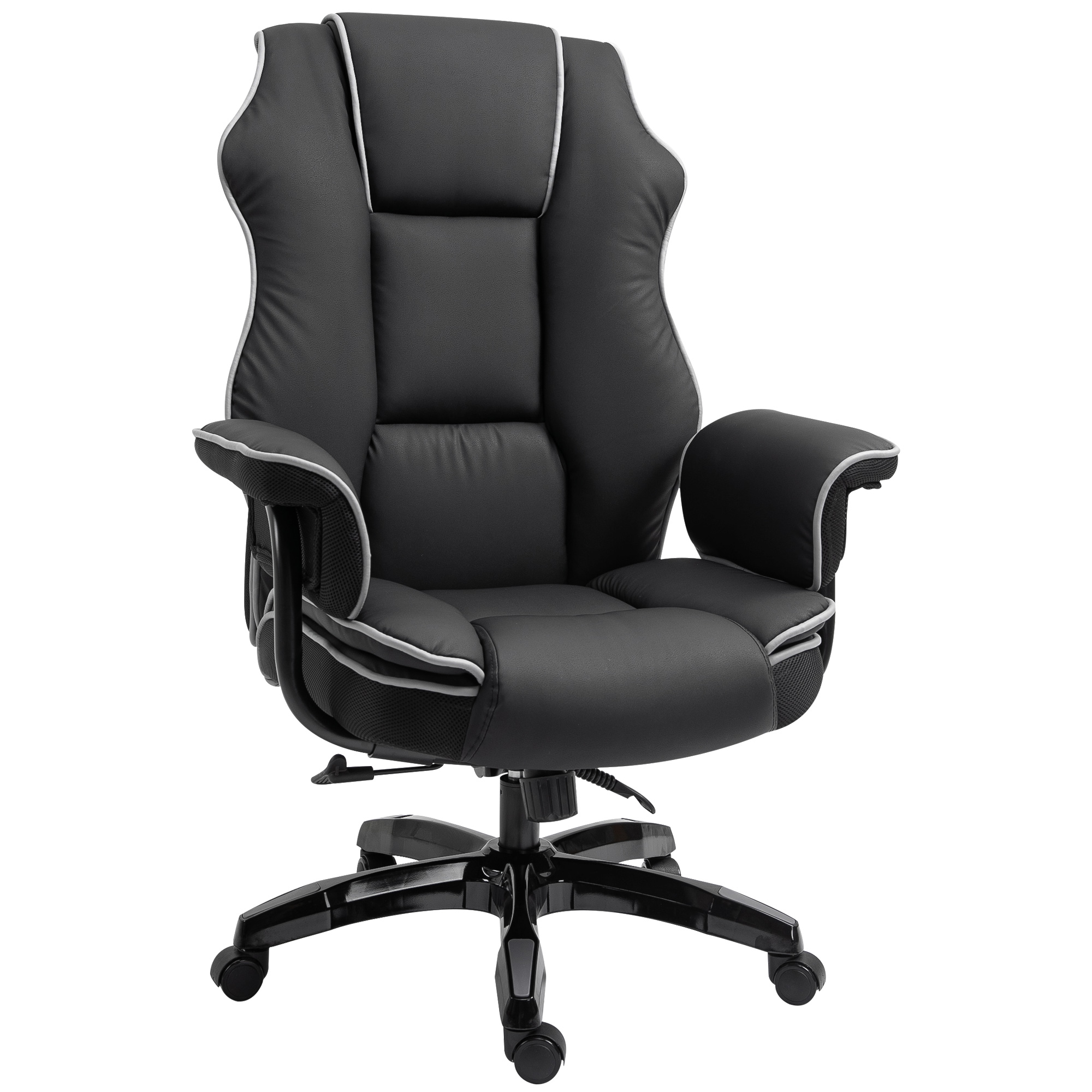 Vinsetto Piped PU Leather Padded High-Back Computer Office Gaming Chair Swivel Desk Seat Ergonomic Recliner w/ Armrests Adjustable Seat Height Black -