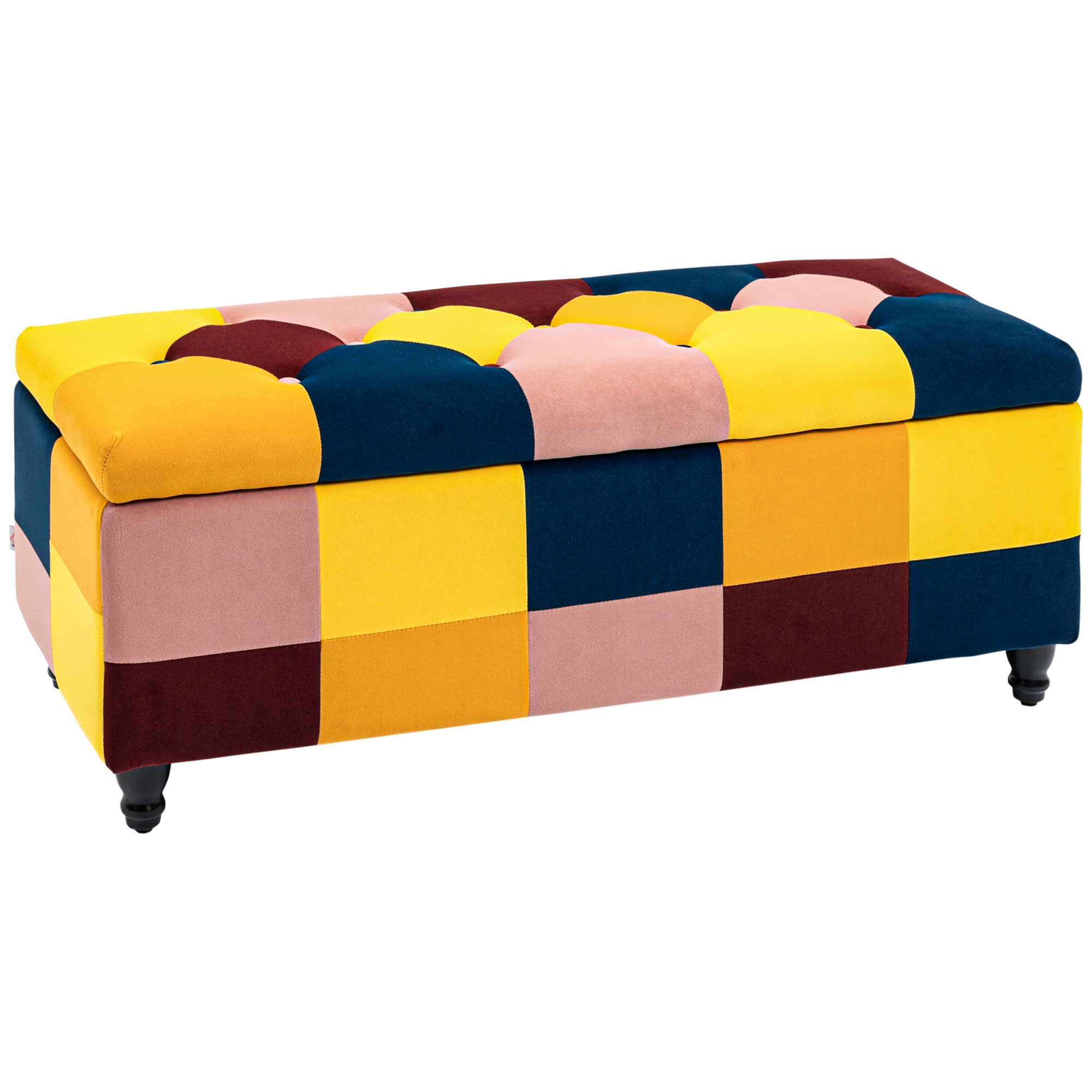 114 x 47 x 47cm Velvet Storage Ottoman, Button-tufted Footstool Box, Toy Chest with Lid for Living Room, Bedroom, Multicoloured - Life Essentials
