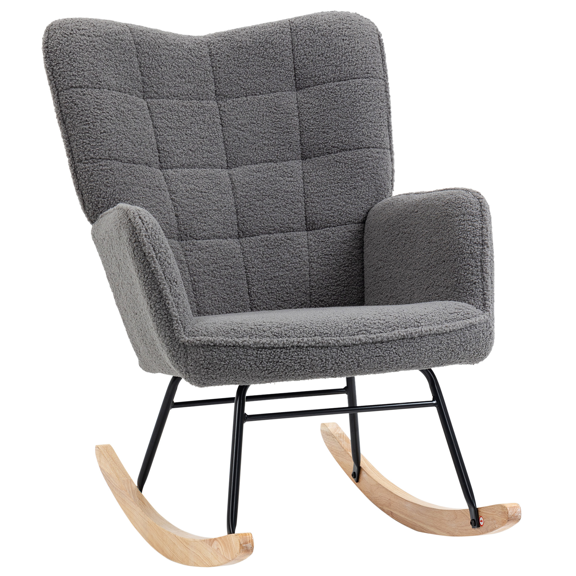 Wingback Rocking Chair with Berber Fleece - Dark Grey - Life Essentials