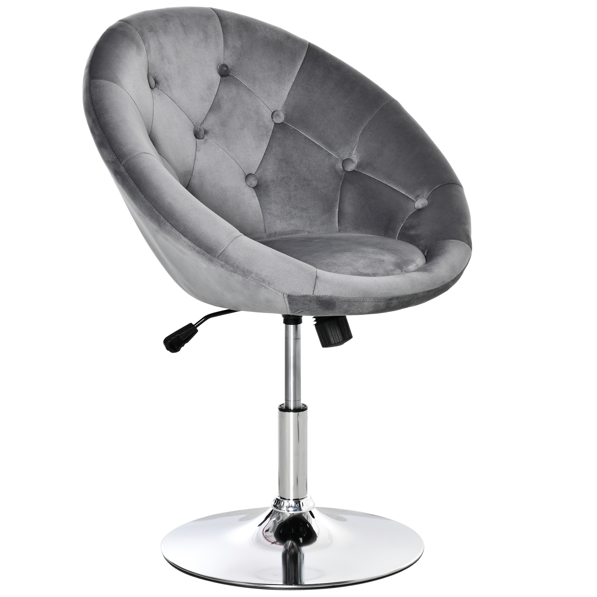 Modern Dining Height Bar Stool Velvet-Touch Tufted Fabric Adjustable Height Armless Tub Chair with Swivel Seat, Grey - Life Essentials