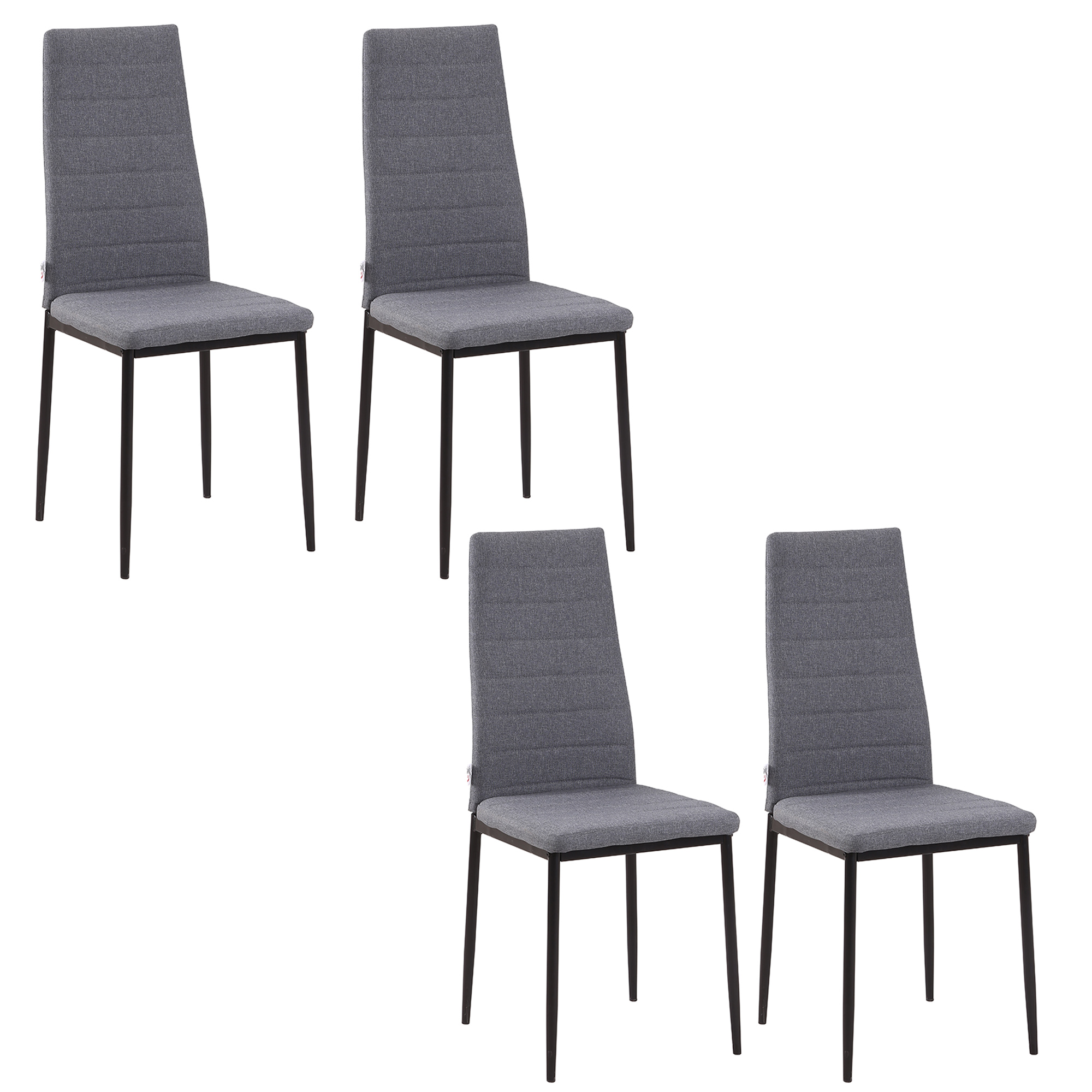 High Back Dining Chairs Modern Upholstered Linen-Touch Fabric Accent Chairs with Metal Legs for Kitchen, Set of 4, Grey - Life Essentials