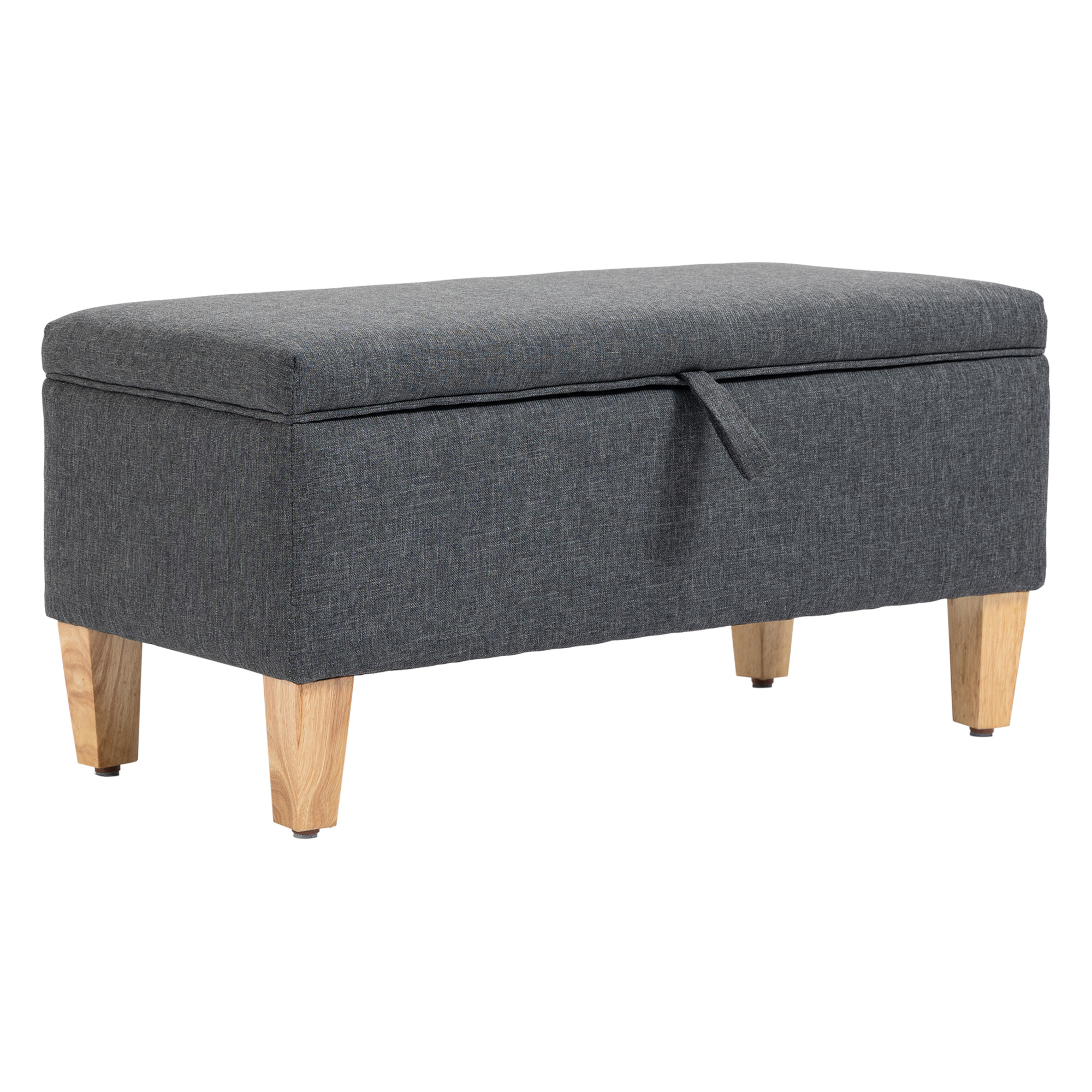Linen Storage Ottoman Padded Footstool with Rubberwood Legs Ideal for Bed End, Shoe Bench, Seating, Dark Grey - Life Essentials
