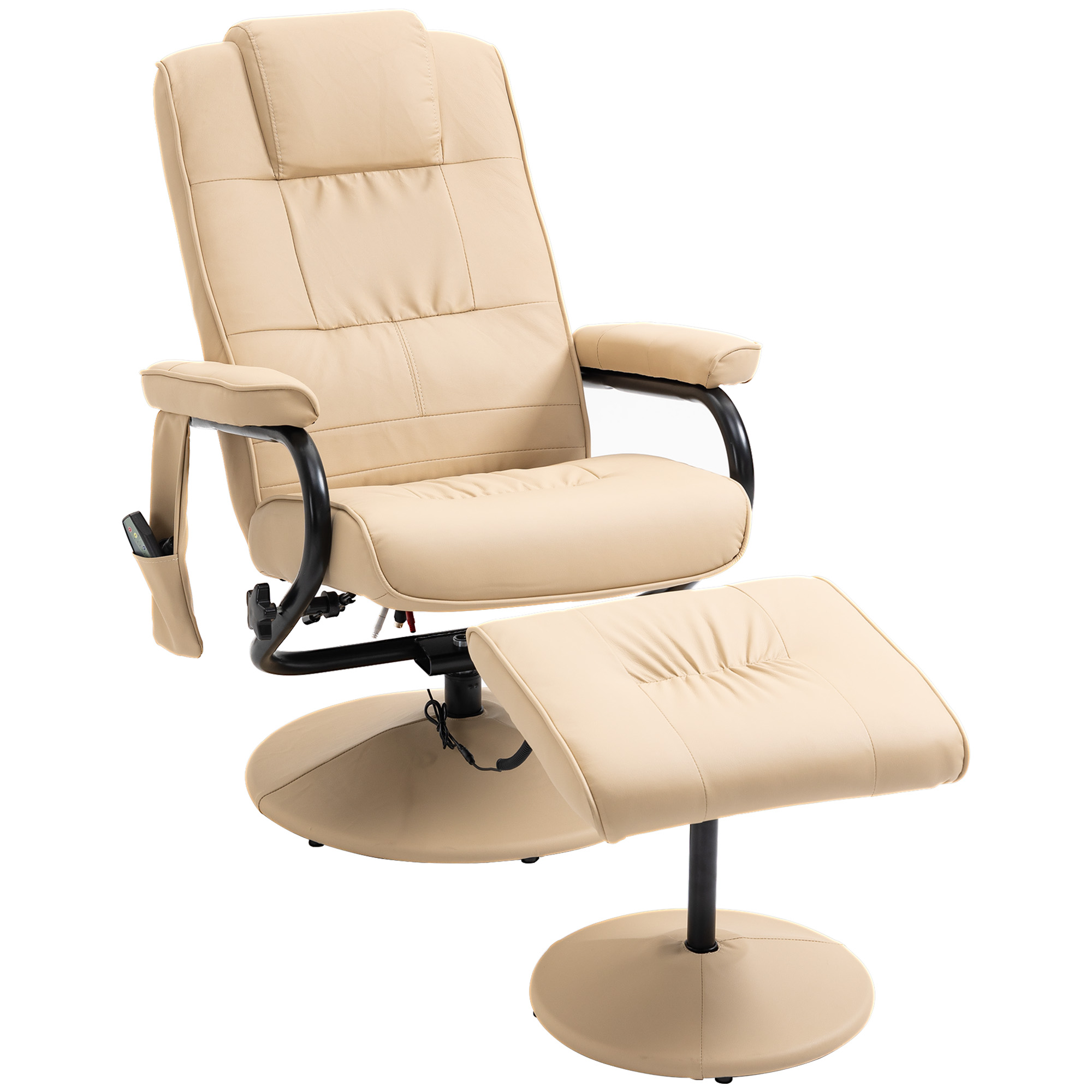 Manual Sofa Reclining Armchair PU Leather Massage Recliner Chair and Ottoman, Cream - Life Essentials