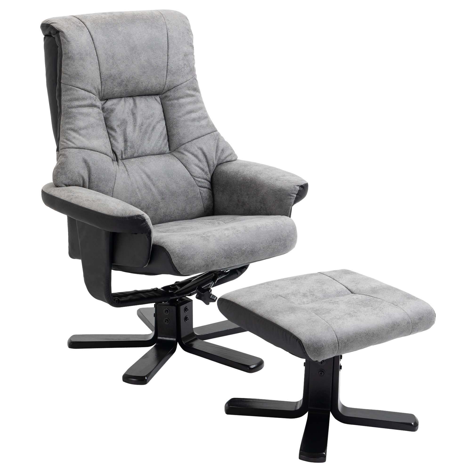 Fabric Recliner Sofa Armchair with footstool Swivel Sofa Grey - Life Essentials