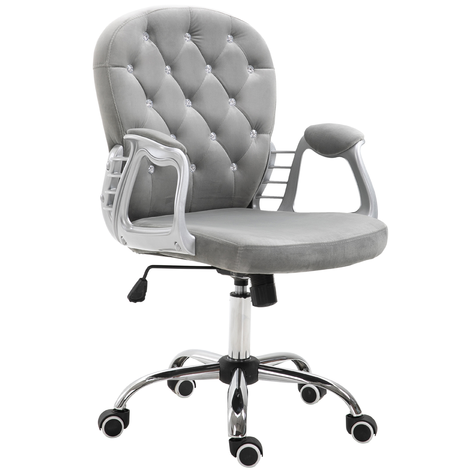 Office Chair Ergonomic 360° Swivel Diamond Tufted Home Work Velour Padded Base 5 Castor Wheels Grey - Life Essentials