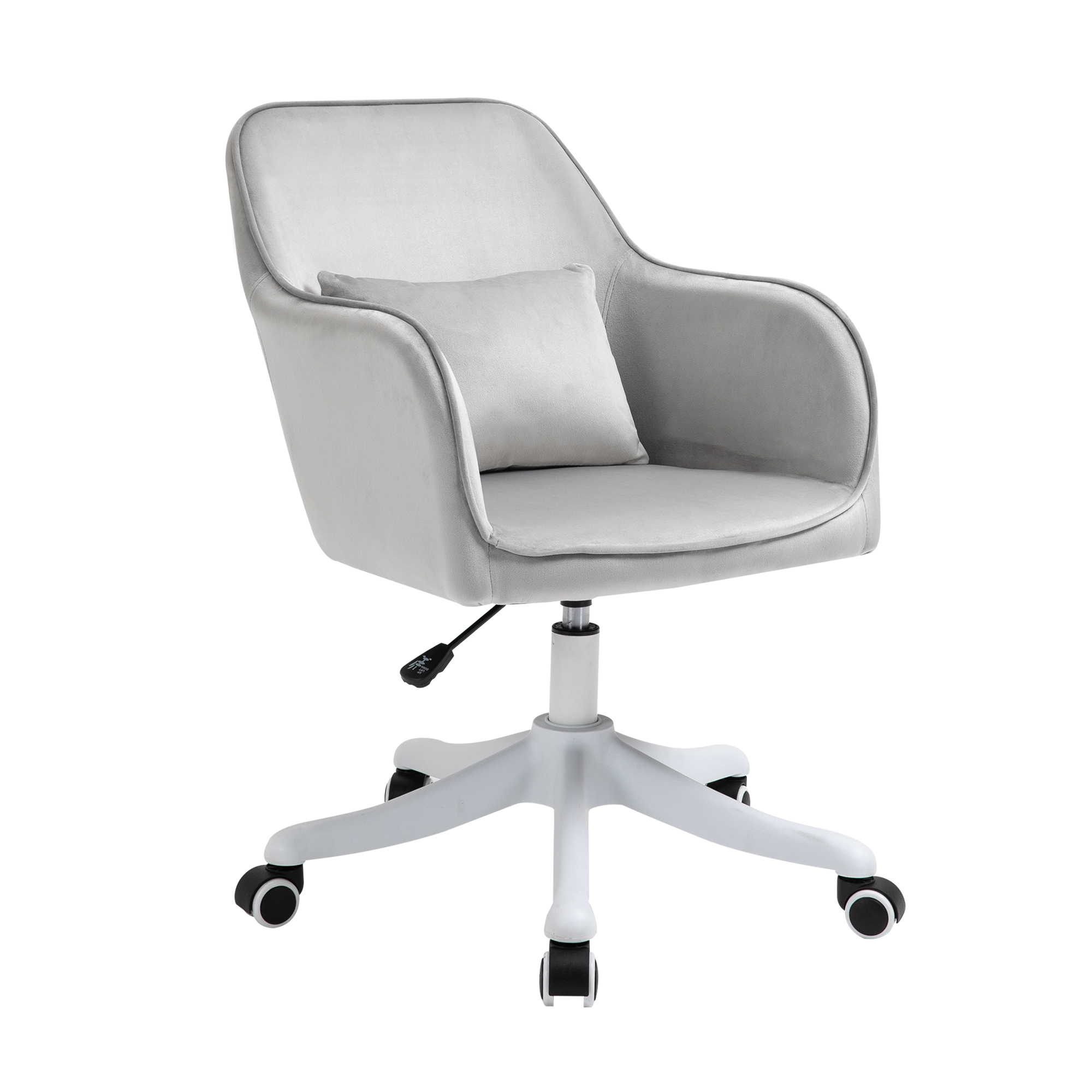 Velvet-Feel Office Chair with Rechargeable Electric Vibration Massage Lumbar Pillow, Wheels, Grey - Life Essentials