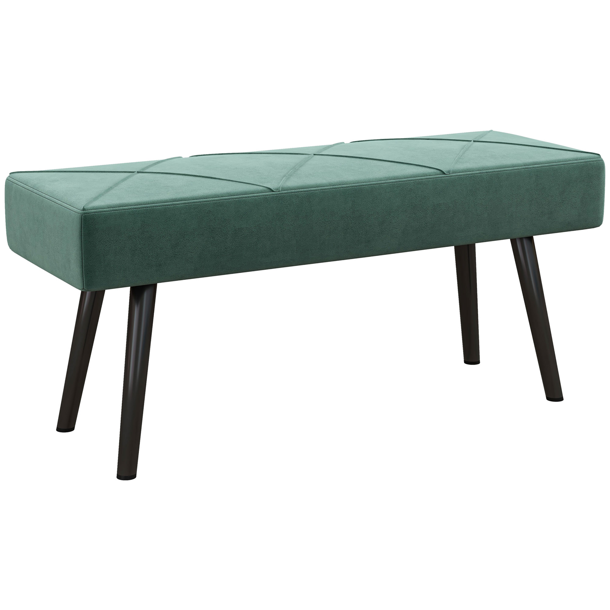 End of Bed Bench with X-Shape Design and Steel Legs, Upholstered Hallway Bench for Bedroom, Green - Life Essentials