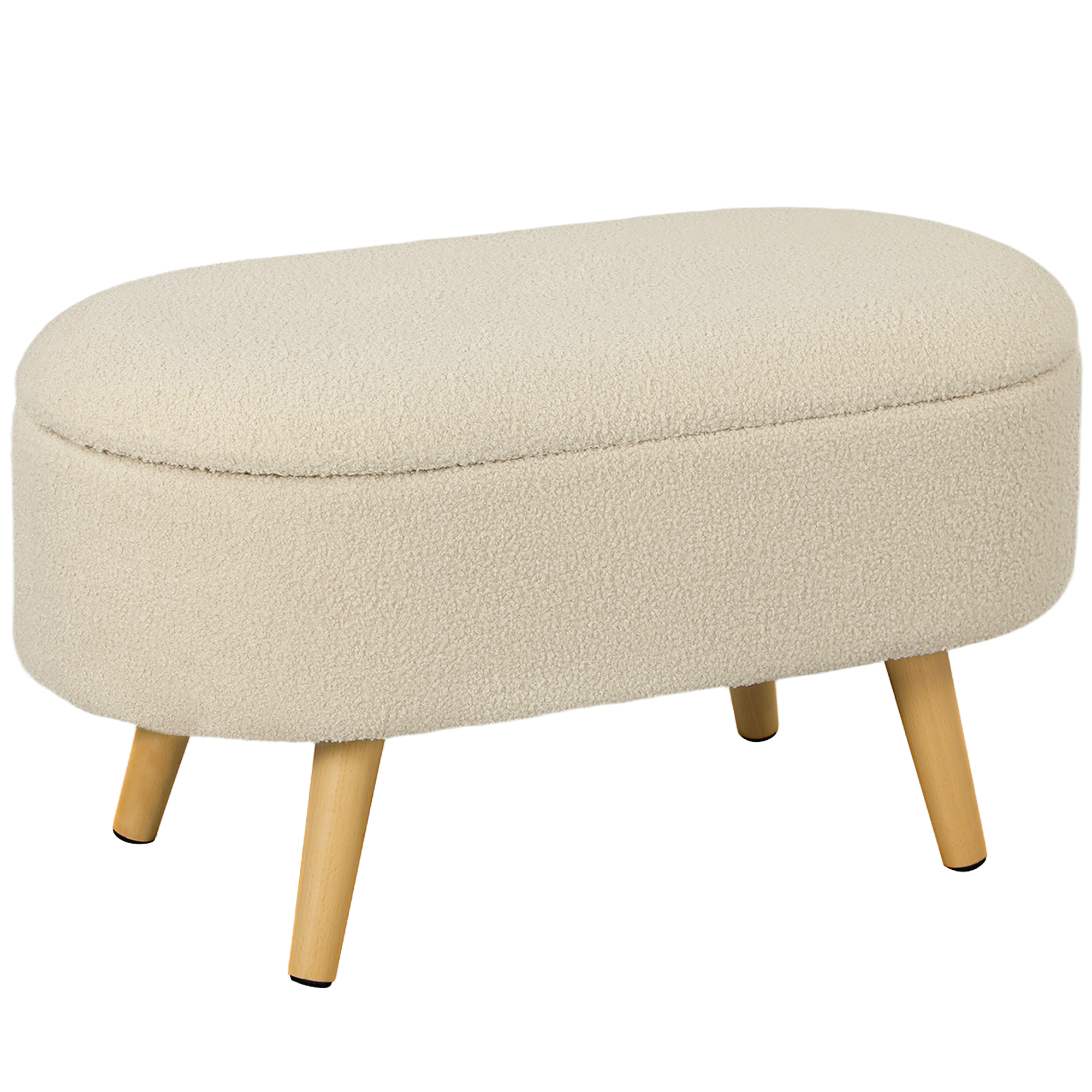 HERON Teddy Fleece Storage Ottoman - Cream White - Life Essentials