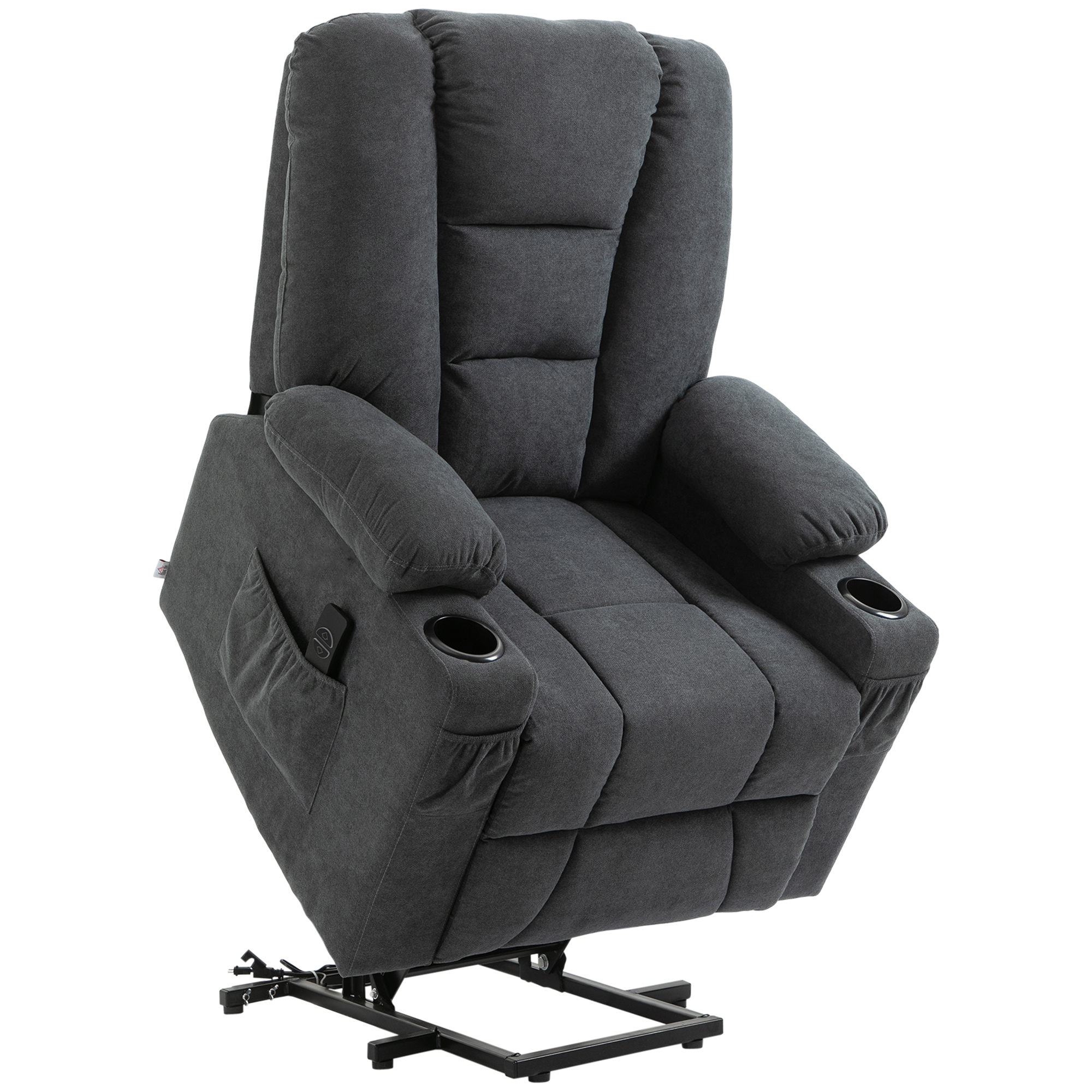 Oversized Riser and Recliner Chairs for the Elderly, Fabric Upholstered Lift for Living Room with Remote Control Side Pockets Cup Holder Grey - Life 