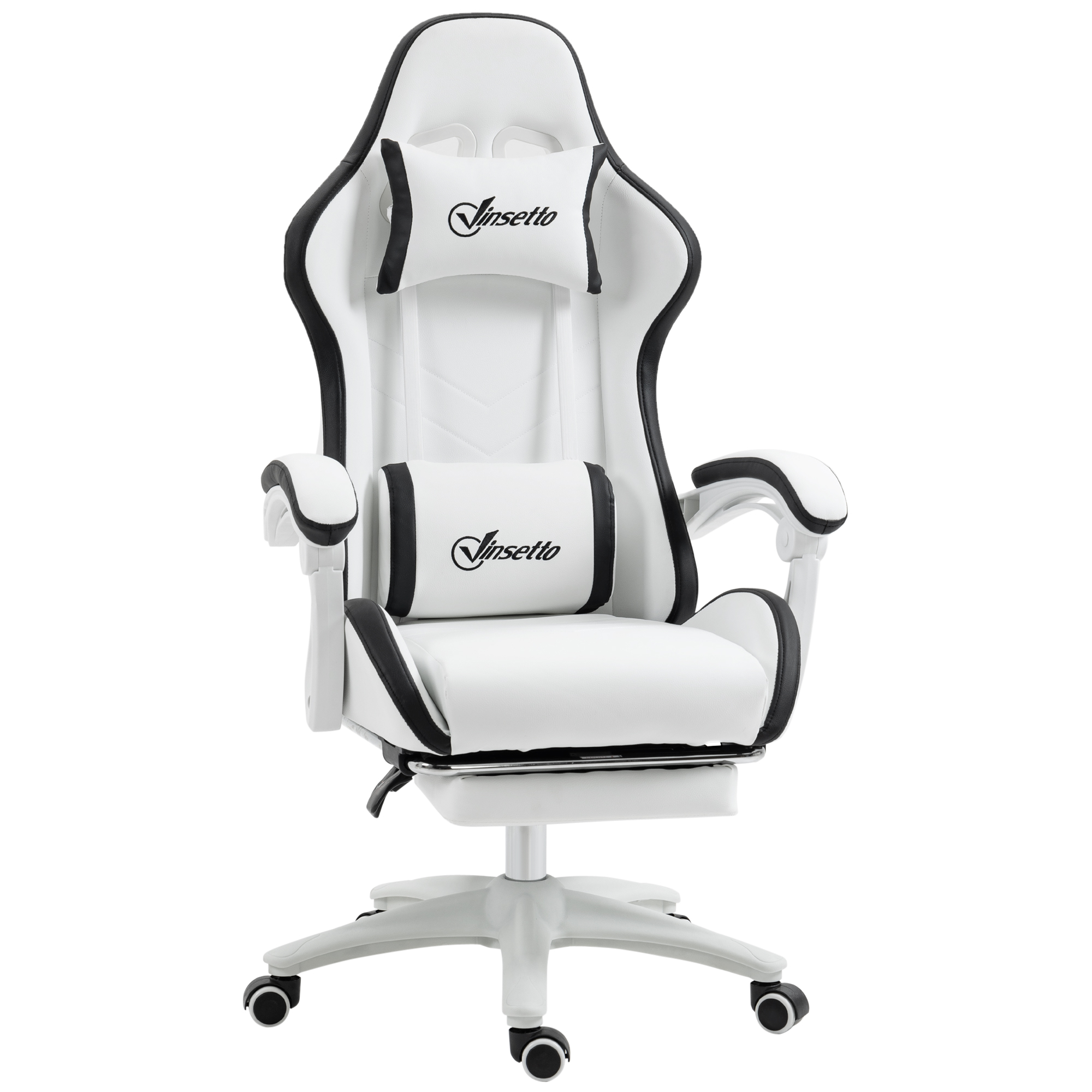 Racing Gaming Chair, Reclining PU Leather Computer Chair with 360 Degree Swivel Seat, Footrest, Removable Headrest White and Black - Life Essentials