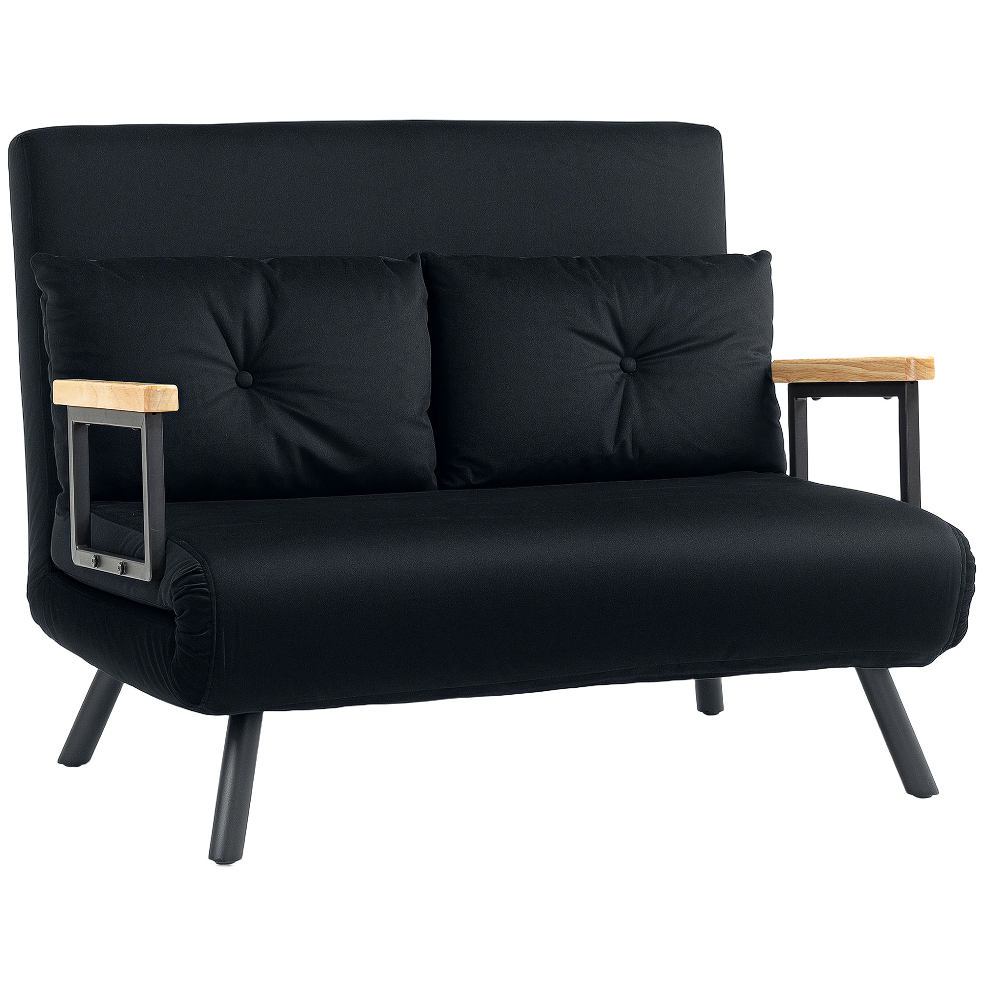HERON 4-in-1 Velvet-Feel Double Sofa Bed, with Pillows - Black - Life Essentials