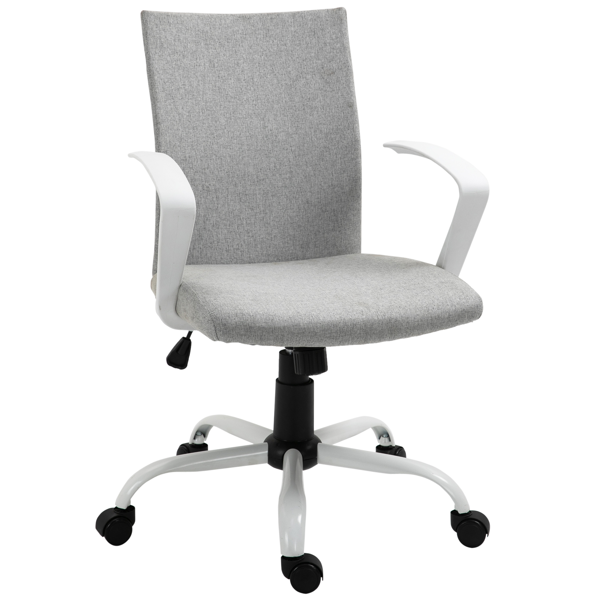 Office Chair Linen Swivel Computer Desk Chair Home Study Task Chair with Wheels, Arm, Adjustable Height, Light Grey - Life Essentials