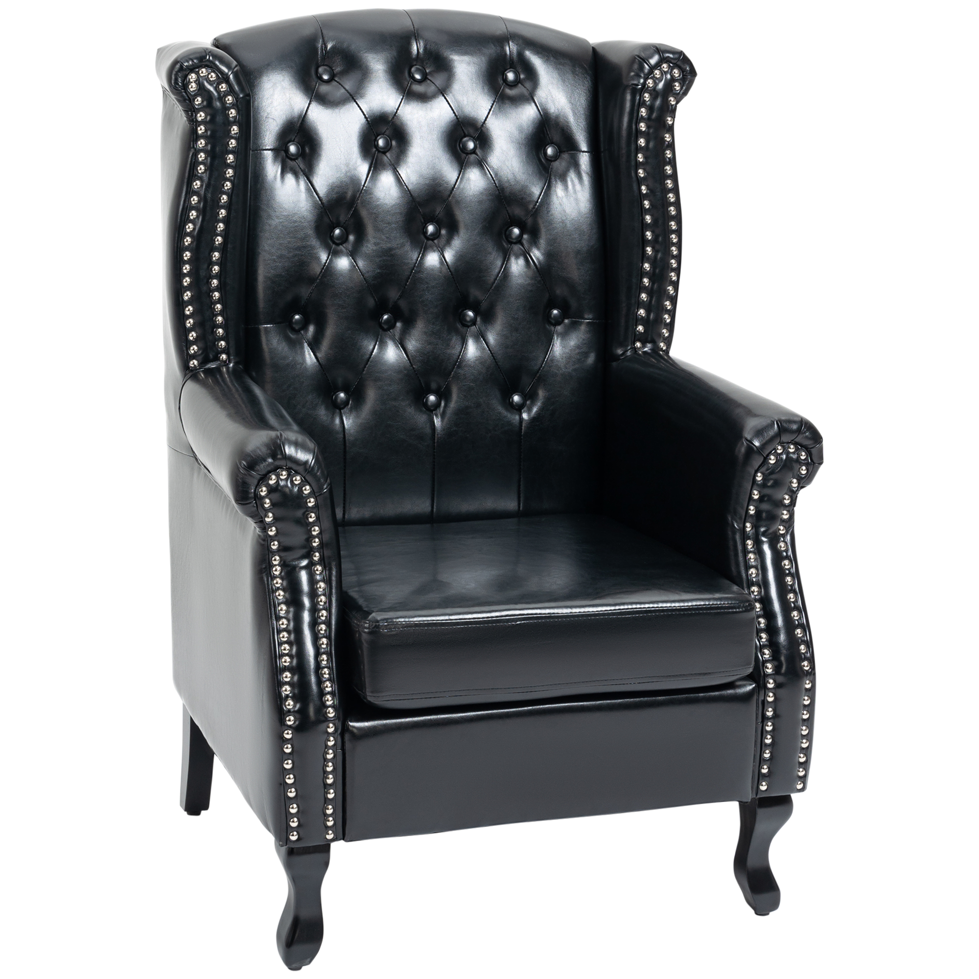 Wingback Accent Chair Tufted Chesterfield-style Armchair with Nail Head Trim for Living Room Bedroom Black - Life Essentials