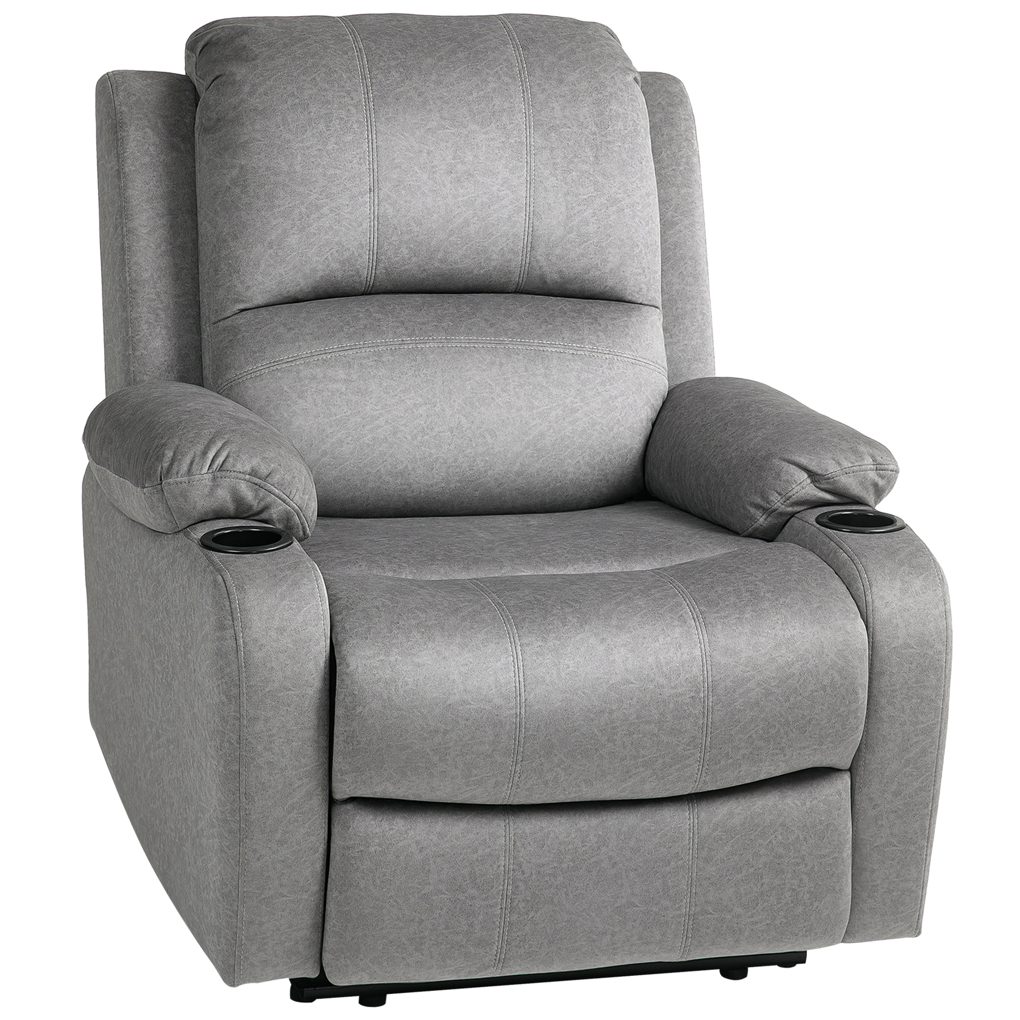 HERON Microfibre Manual Reclining Armchair, with Footrest - Grey - Life Essentials