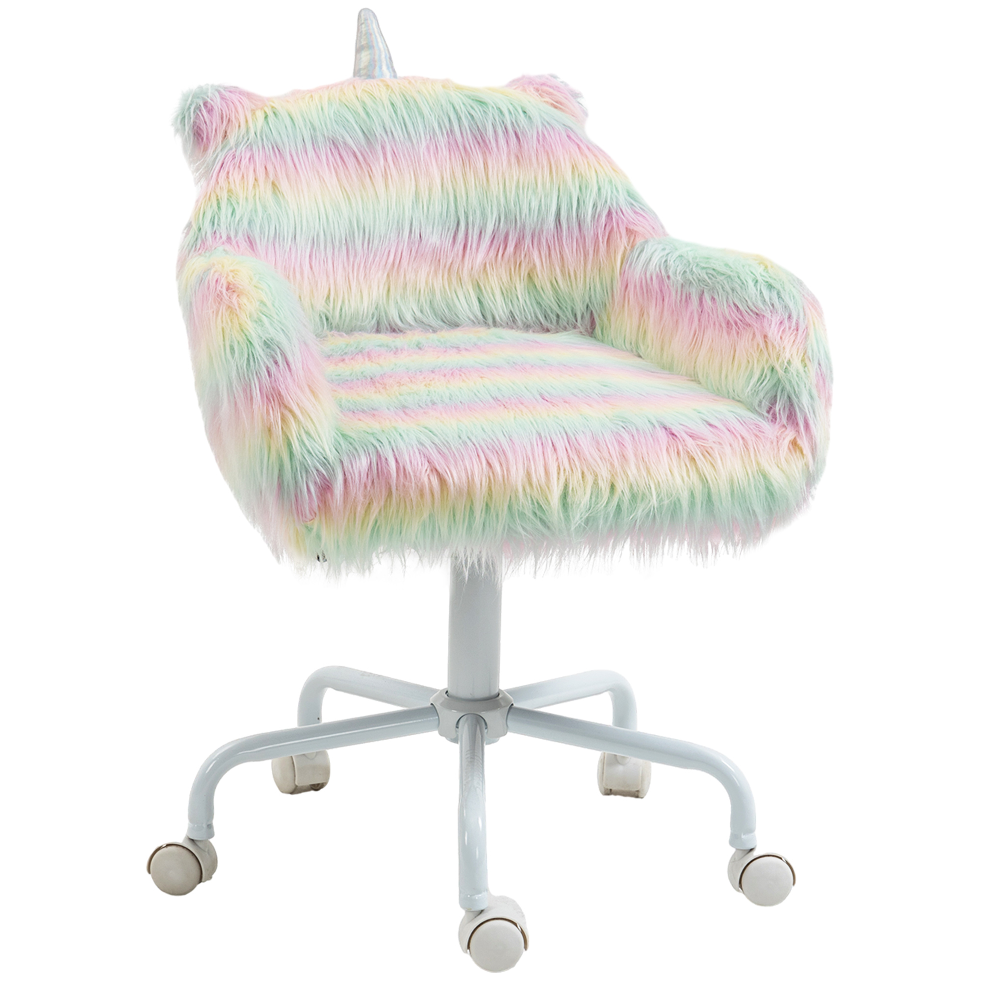 Vinsetto Unicorn Home Office Chair, Height Adjustable Fluffy Desk Chair with Armrests and Swivel Wheels, Colourful - Life Essentials