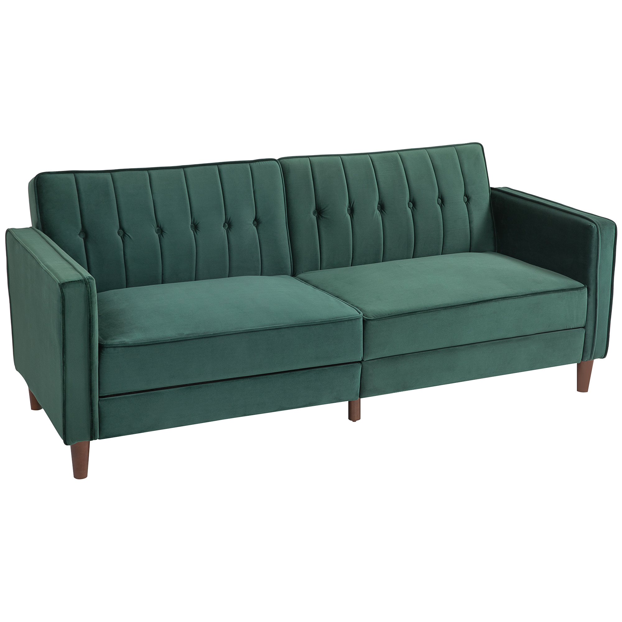 3 Seater Sofa Bed - Velvet-Feel Three-Seater Sofa Bed Green 189cm - Life Essentials