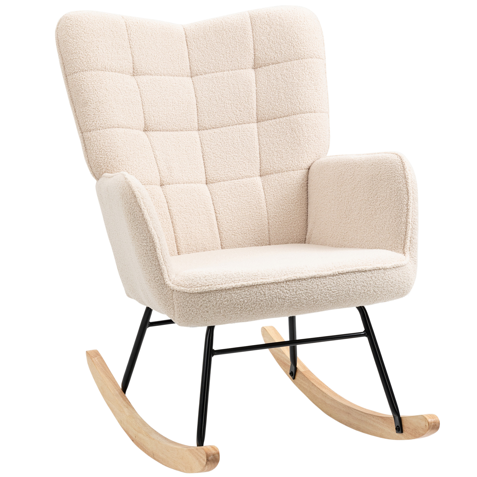 Wingback Rocking Chair for Nursing, Berber Fleece Nursery Glider Rocker, Modern Armchair for Living Room, Beige - Life Essentials