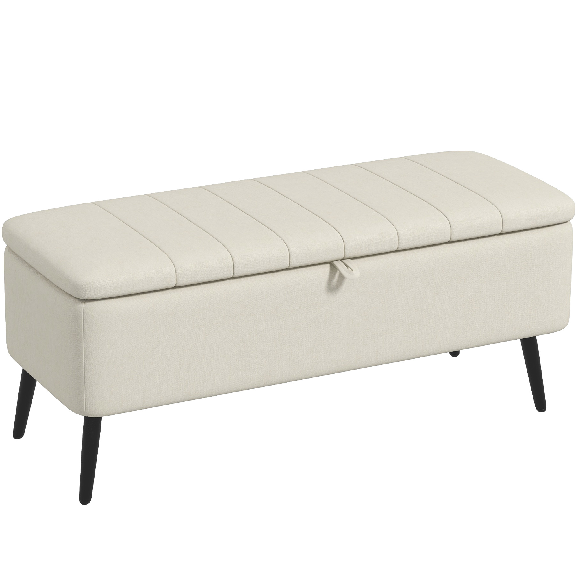 HERON Linen-Look 92 x 31cm Storage Ottoman - Cream White - Life Essentials