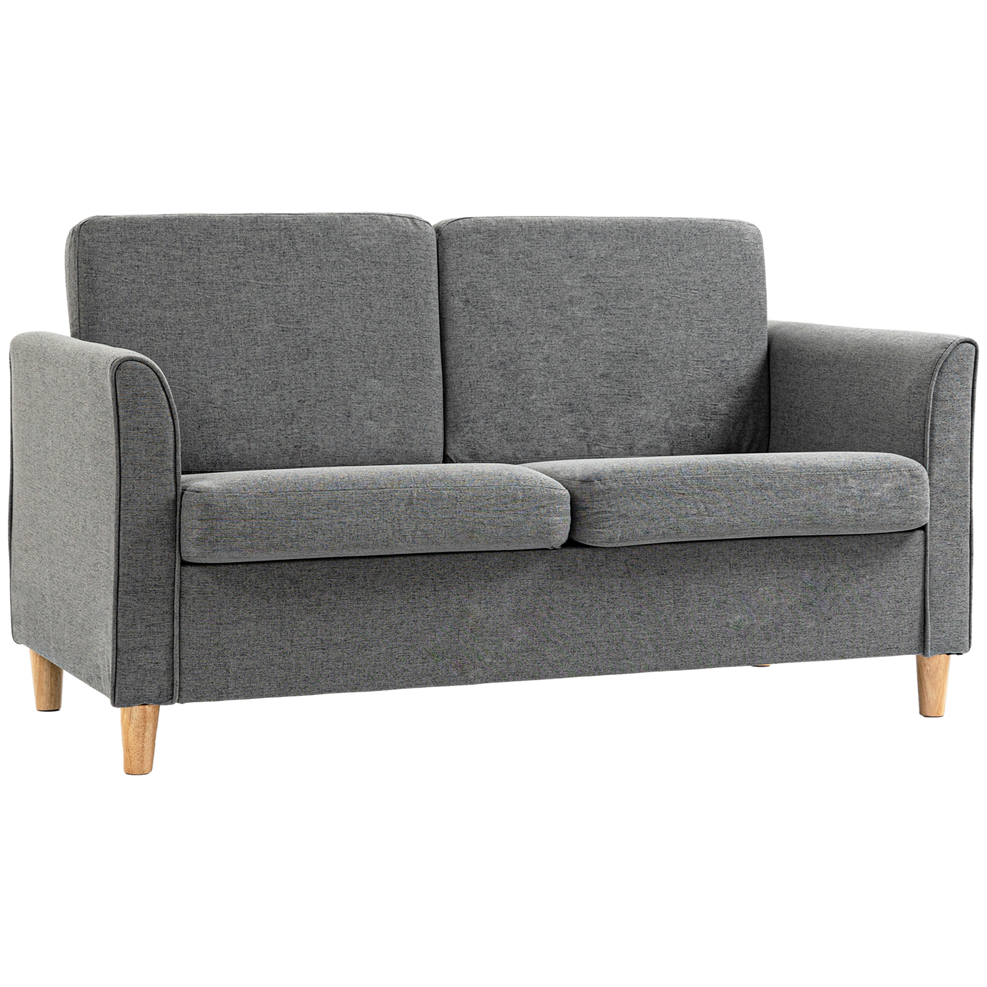 Compact Loveseat Sofa, Modern 2 Seater Sofa for Living Room with Wood Legs and Armrests, Grey - Life Essentials