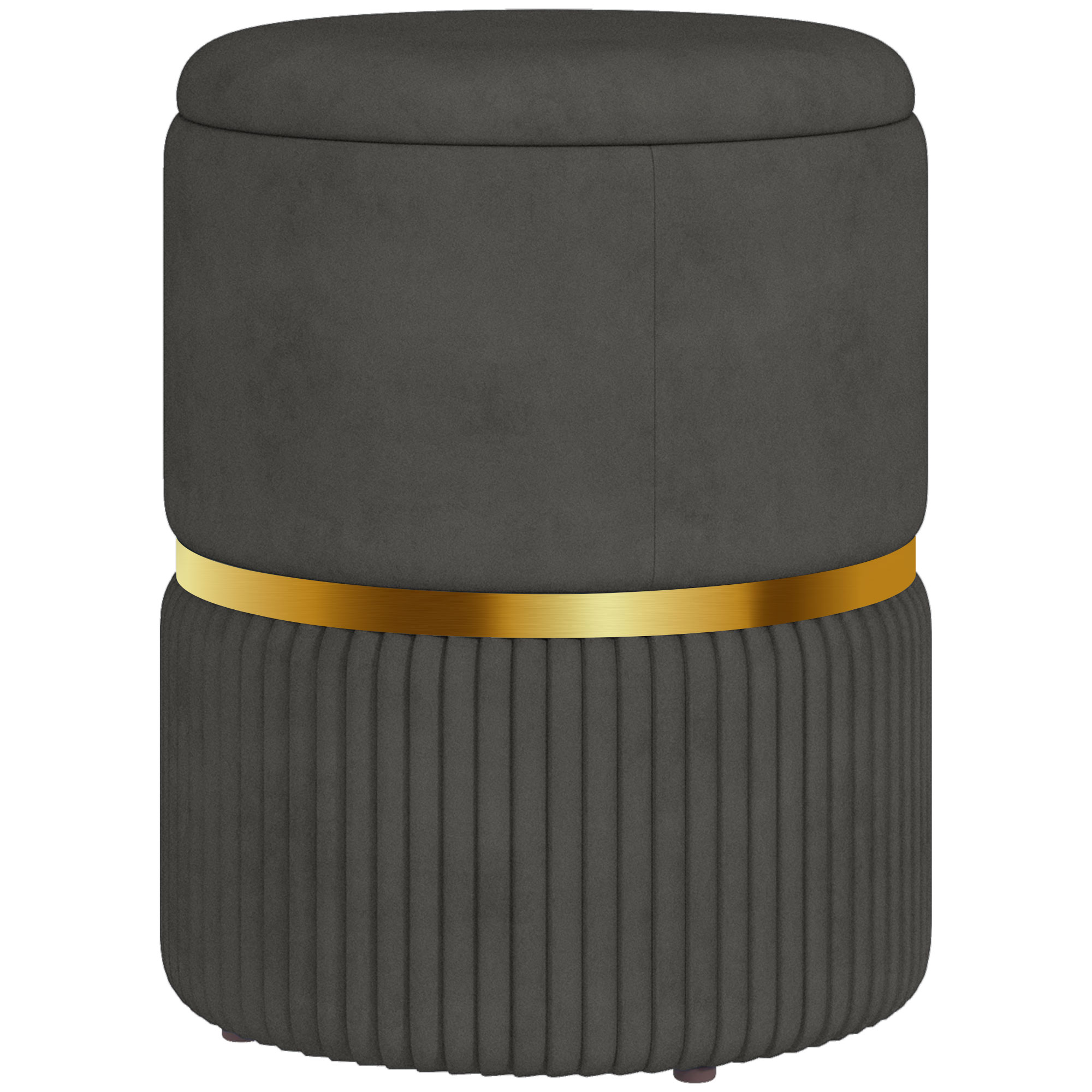 Round Ottoman Stool with Storage, Velvet-feel Fabric Upholstered Pouffe Foot Stool with Padded Seat and Hidden Space - Life Essentials