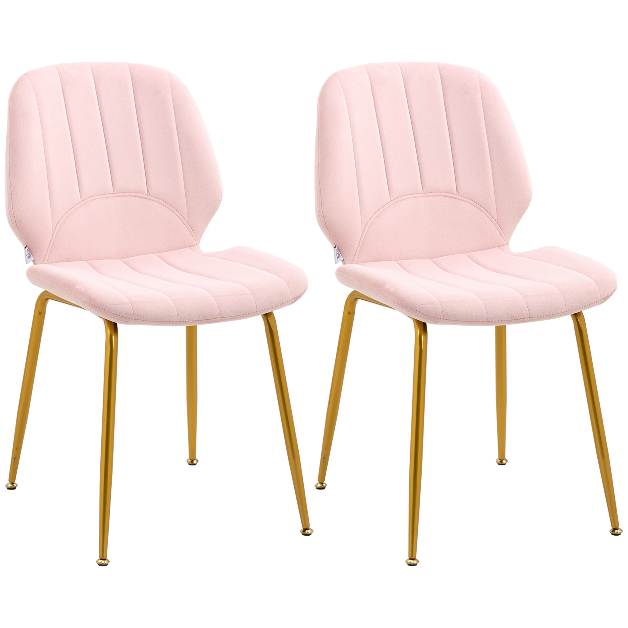 Velvet Dining Chairs Set of 2, 2 Piece Dining Room Chairs with Backrest, Padded Seat and Steel Legs, Pink - Life Essentials