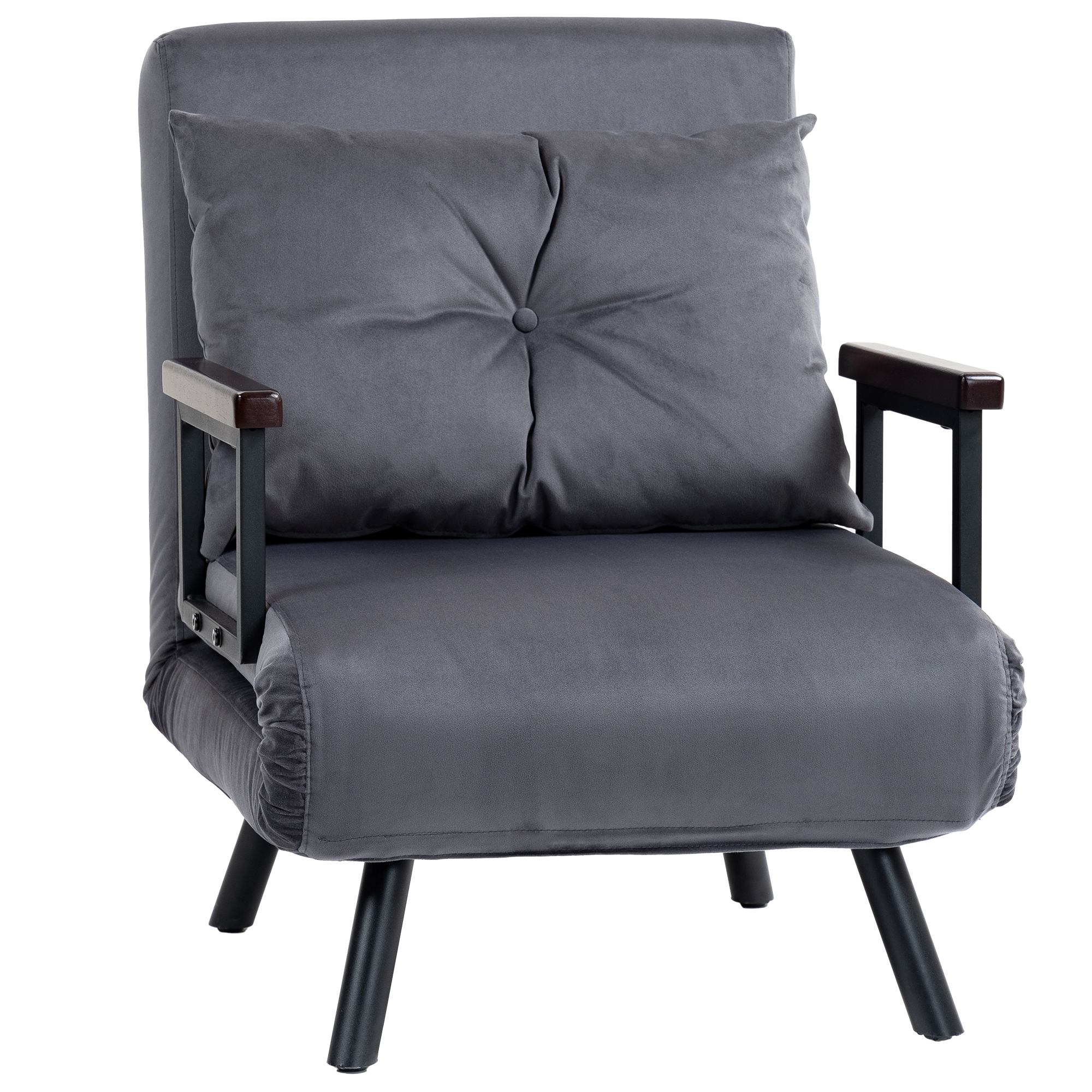 Scott 4-in-1 Velvet-Feel Single Chair Bed - Charcoal Grey - Life Essentials