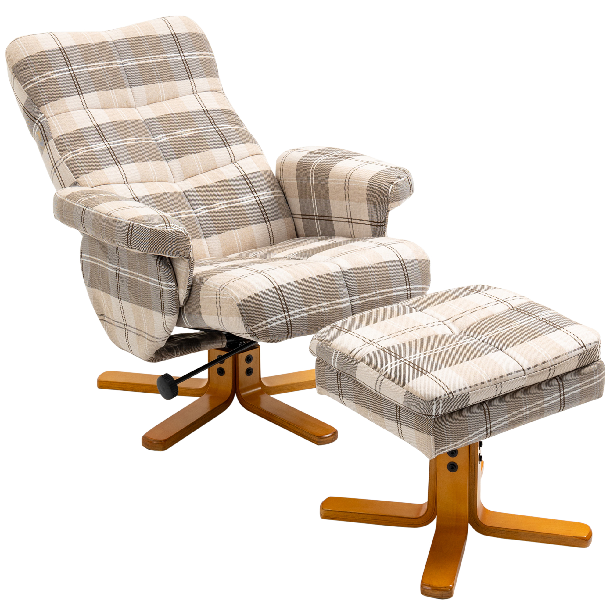 Linen Swivel Recliner Chair with Footstool, Wooden Base and Storage for Living Room, Multicolour - Life Essentials