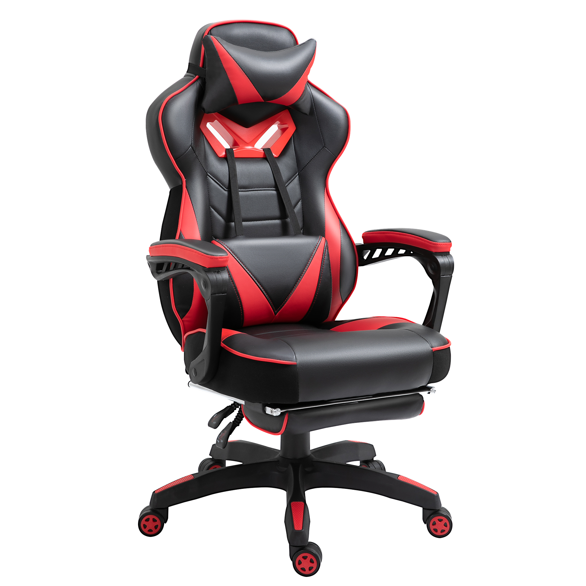Ergonomic Racing Gaming Chair Office Desk Chair Adjustable Height Recliner with Wheels, Headrest, Lumbar Support, Retractable Footrest, Red - Life 