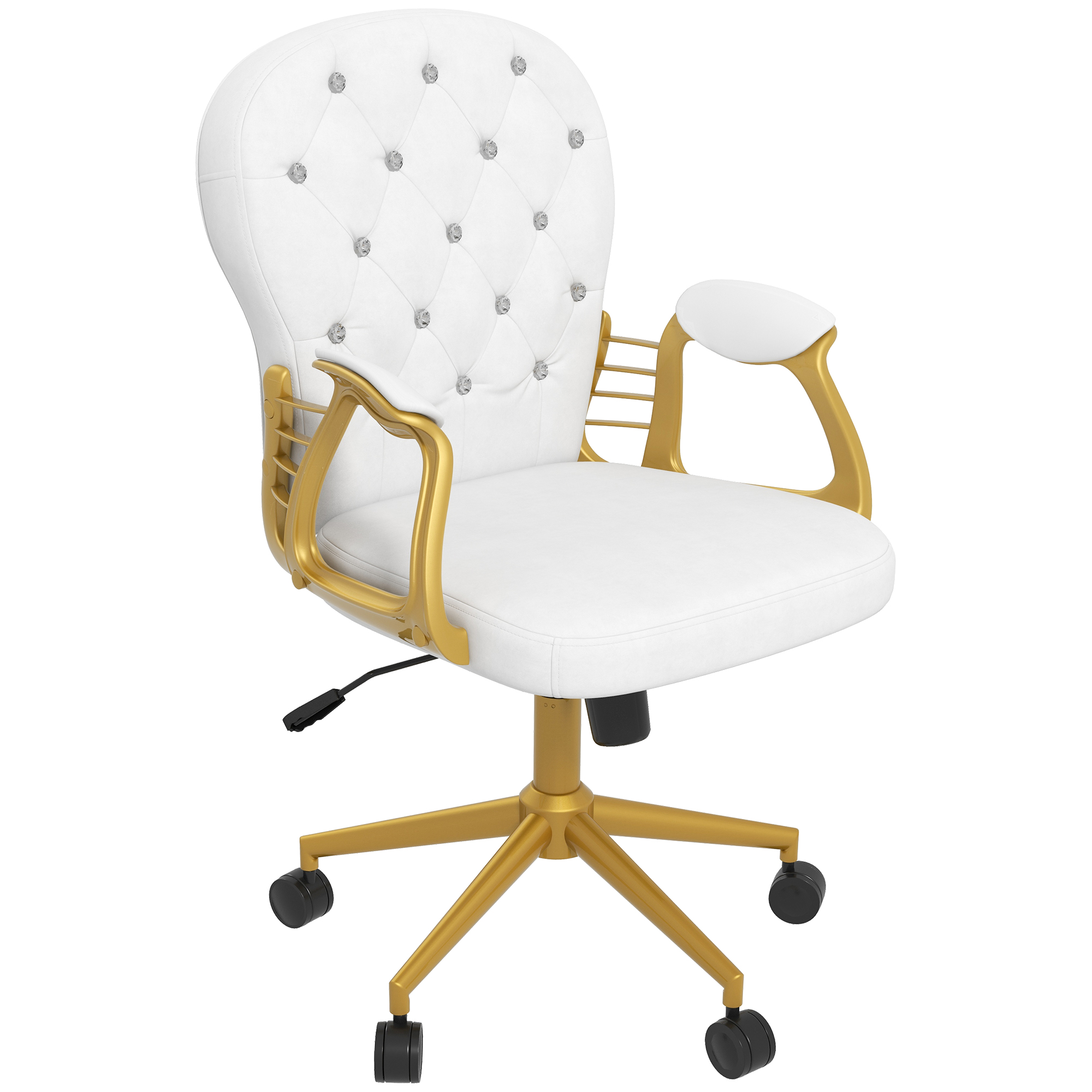 Vinsetto Height Adjustable Home Office Chair, Button Tufted Computer Chair with Padded Armrests and Tilt Function, Cream White - Life Essentials