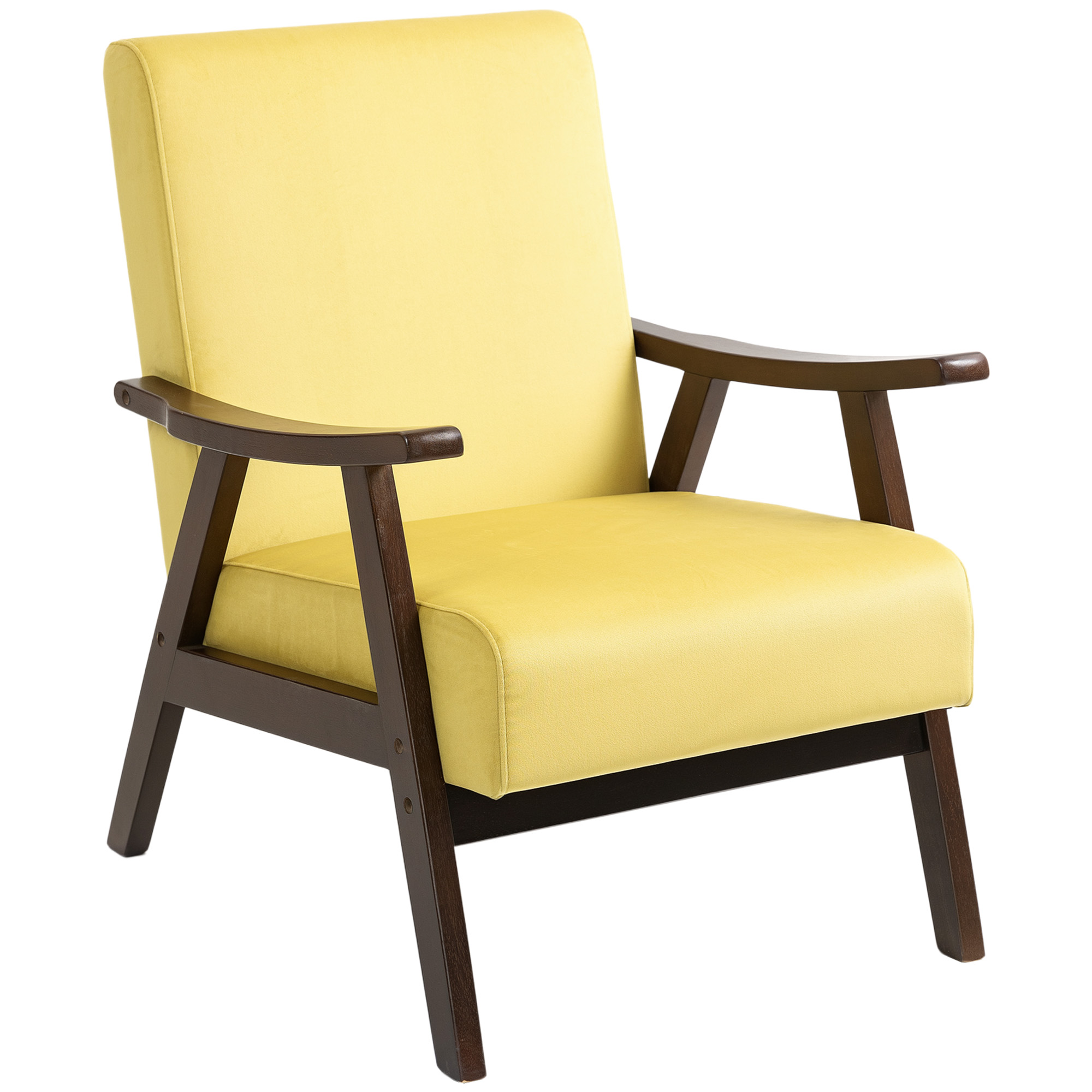 HERON Nordic Accent Chair, Upholstered Velvet Armchair with Solid Wood Frame and Soft Thick Padded for Living Room, Bedroom, Champagne - Life 